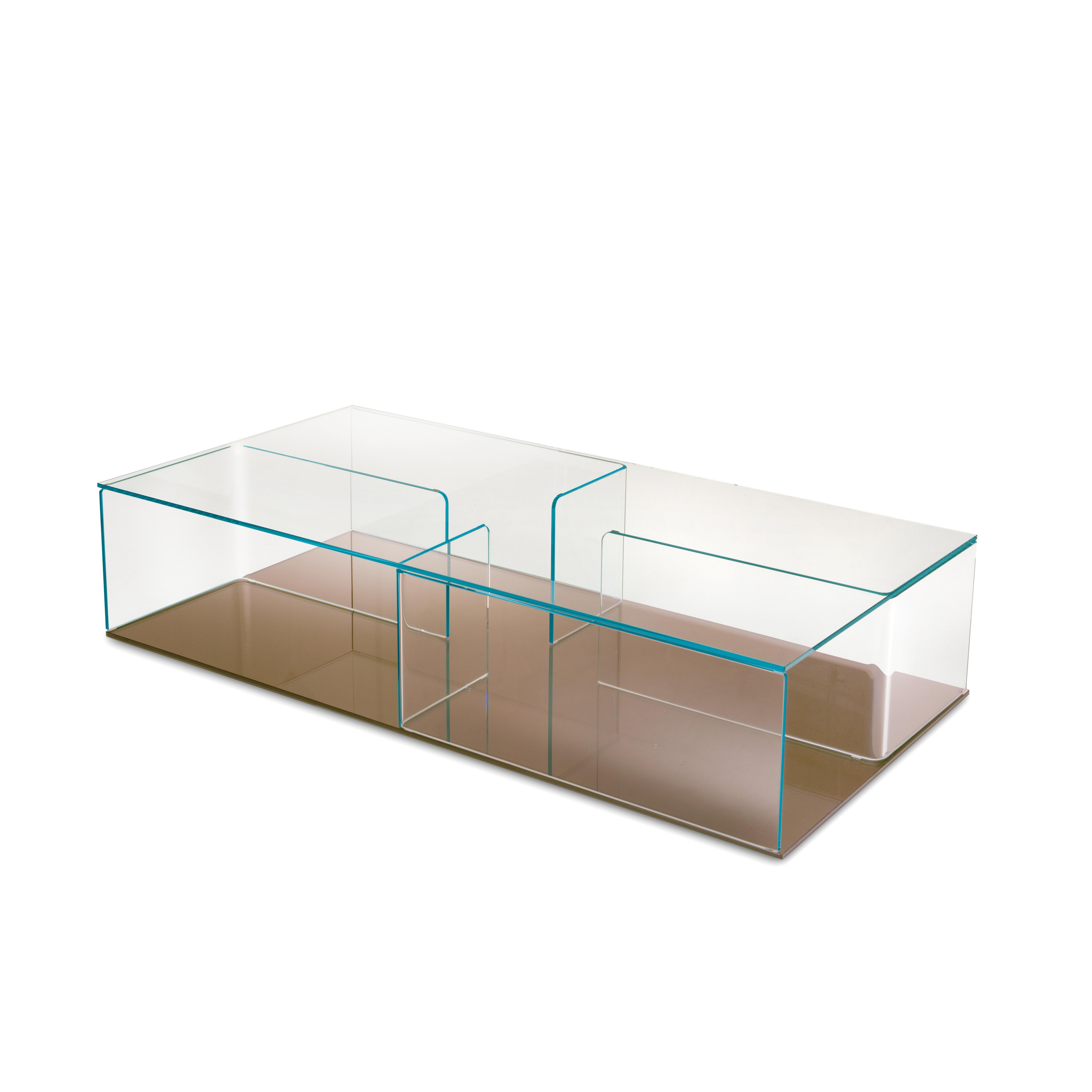Moderne Fiam Italia Table basse Quadra avec base en verre bronze par Matteo Nunziati en vente