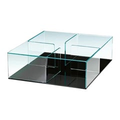 Fiam Italia Table basse QU/90N avec base en verre noir par Matteo Nunziati