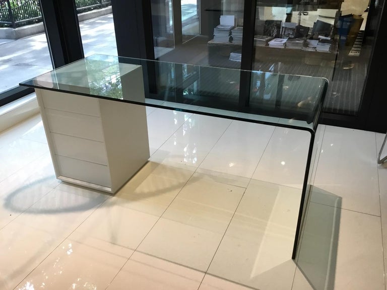 Fiam Rialto L Monolithic Glass Desk with Storage Drawer Unit For Sale
