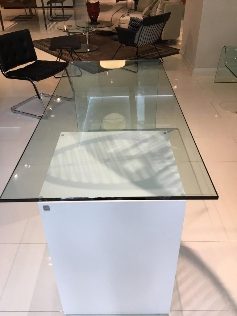 Fiam Rialto L Monolithic Glass Desk with Storage Drawer Unit For Sale