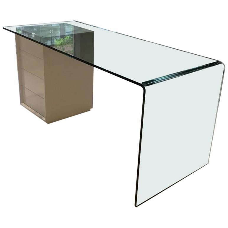 Fiam Rialto L Monolithic Glass Desk with Storage Drawer Unit