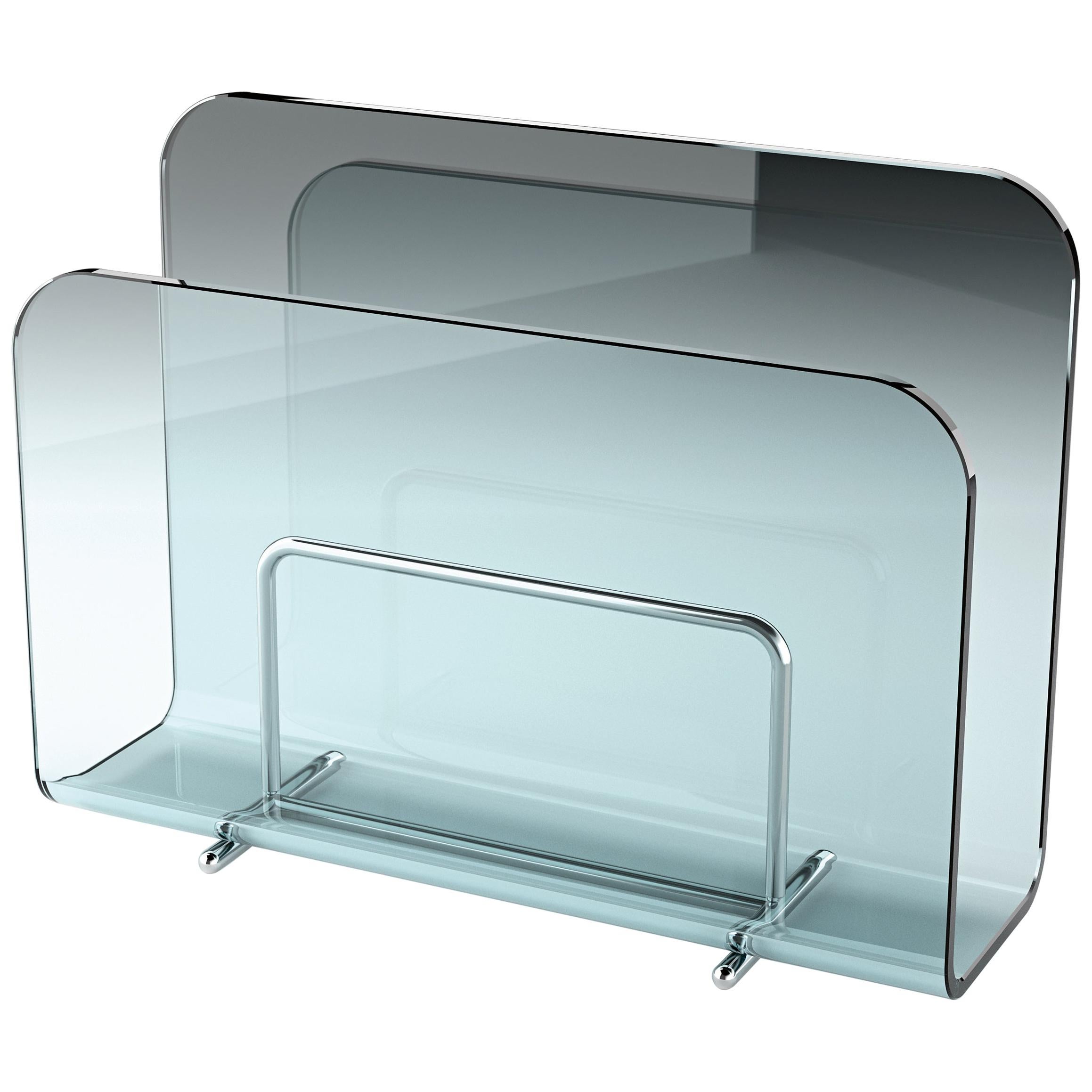 Fiam Vogue V40 Magazine Rack in Curved Transparent Glass, by Roberto Paoli