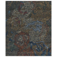 Fiametta Giardino in Autunno, Bright Hand Knotted Wool Silk Rug, in Stock