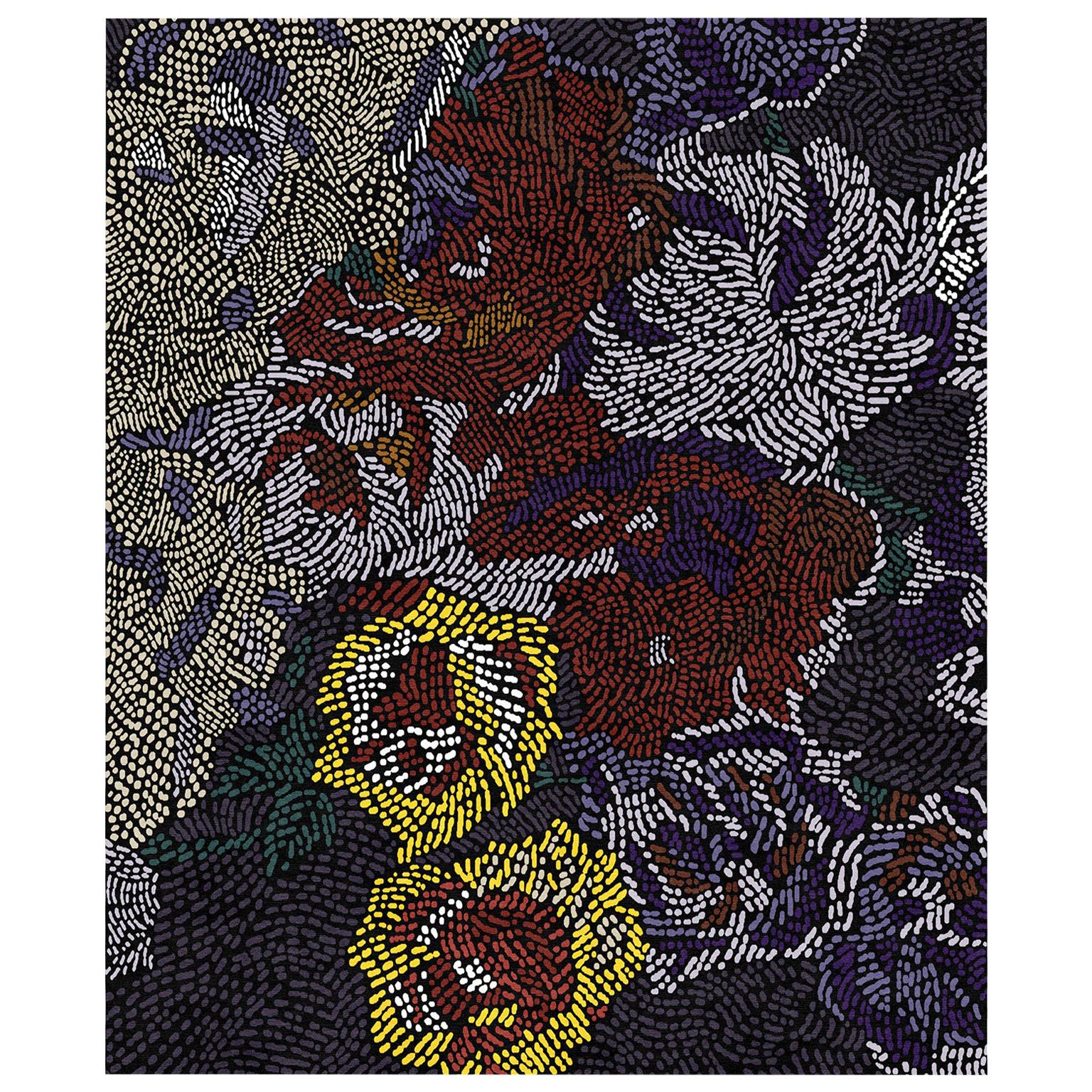 Fiametta Giardino in Primavera - Bright Contemporary Hand Knotted Wool Silk Rug For Sale