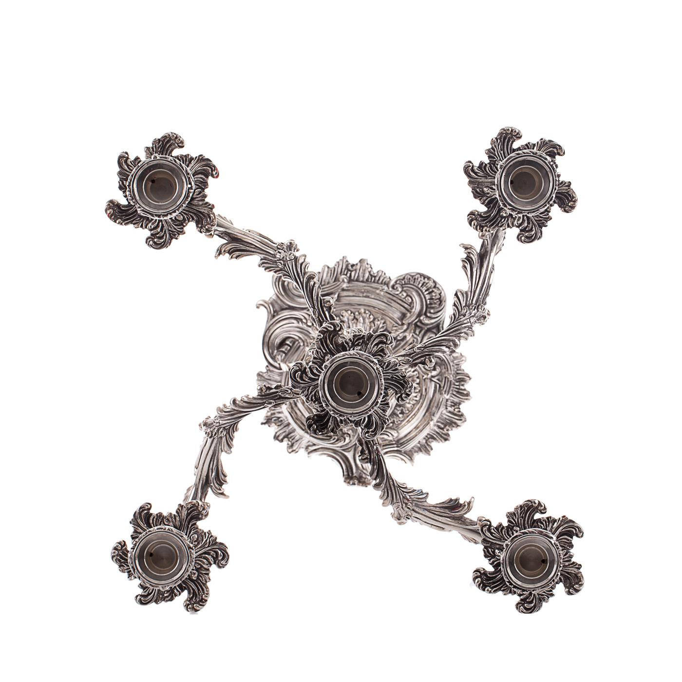 Fiamme Five-Arm Sterling Silver Candelabra In New Condition In Milan, IT
