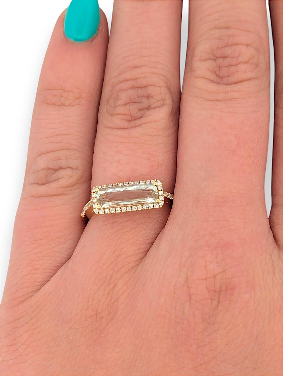 Moderne Bague Fiammetta vert menthe, or jaune 18 carats avec améthyste naturelle 1,26 carat en vente