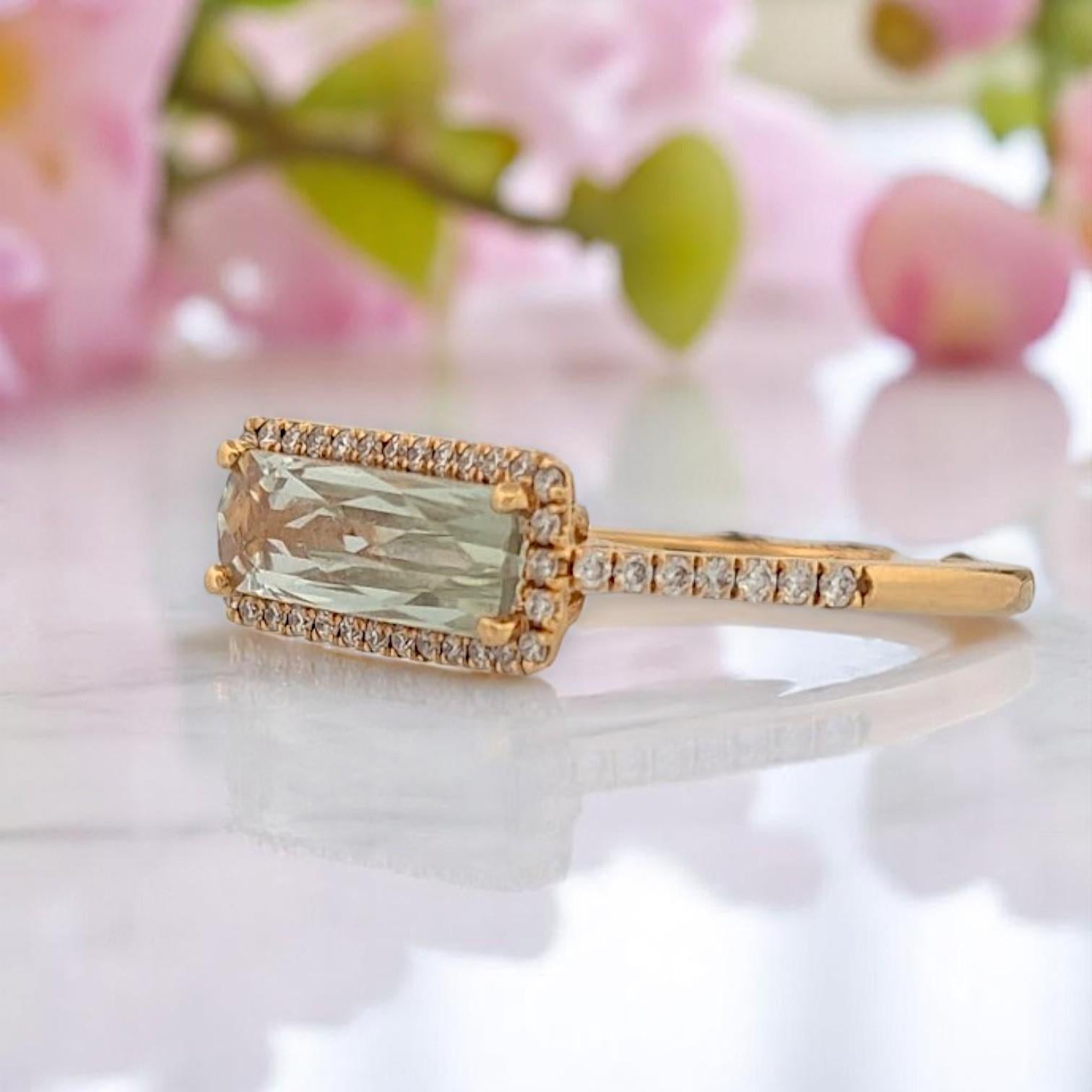 Bague Fiammetta vert menthe, or jaune 18 carats avec améthyste naturelle 1,26 carat Neuf - En vente à Greeneville, TN