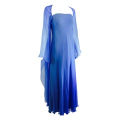 Fiandaca Cerulean Blue tonal silk chiffon gown 1990s