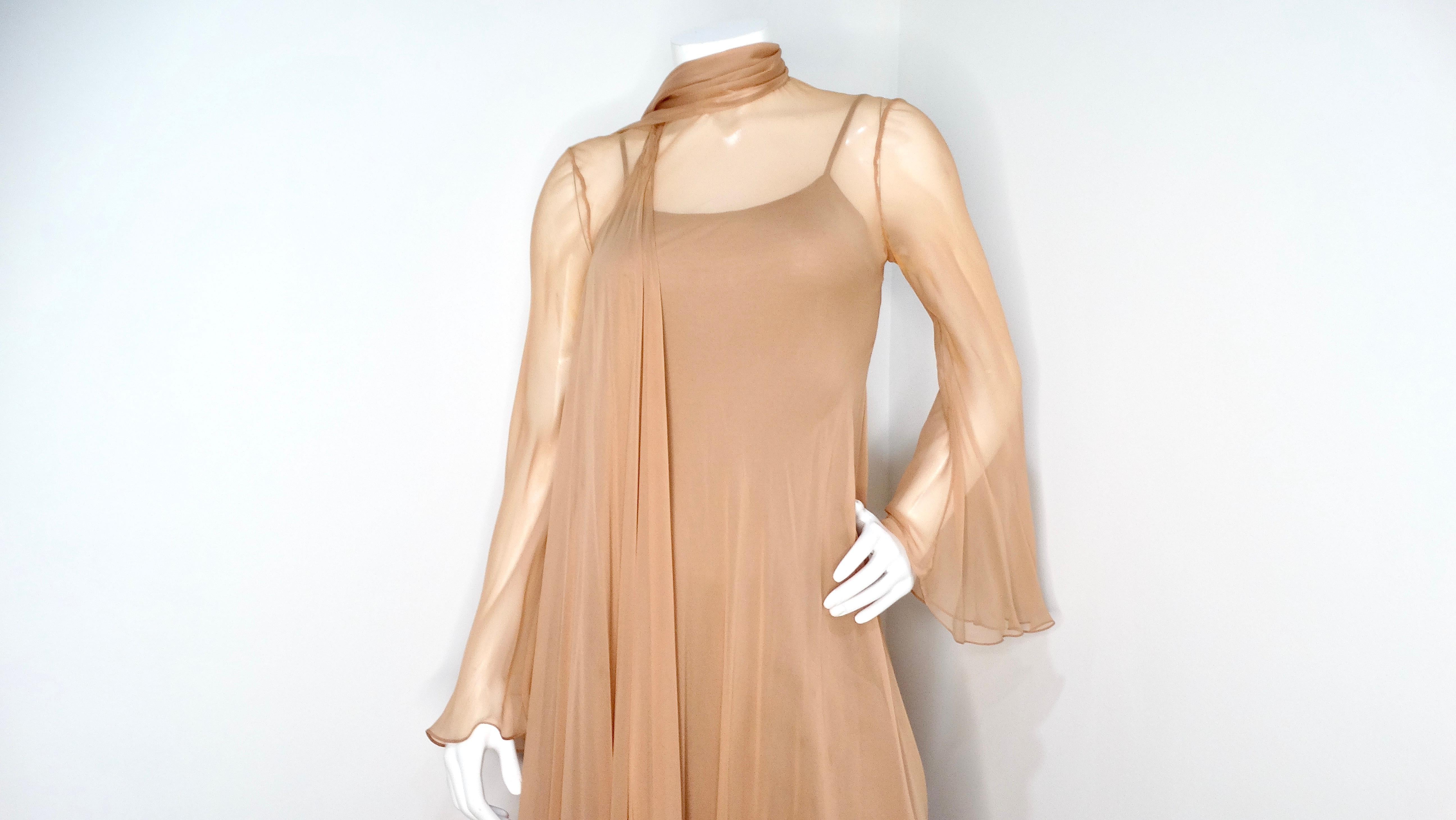 Fiandaca Couture Vintage 1960s Sheer Tan Angel Wing Dress With Slip For Sale 6