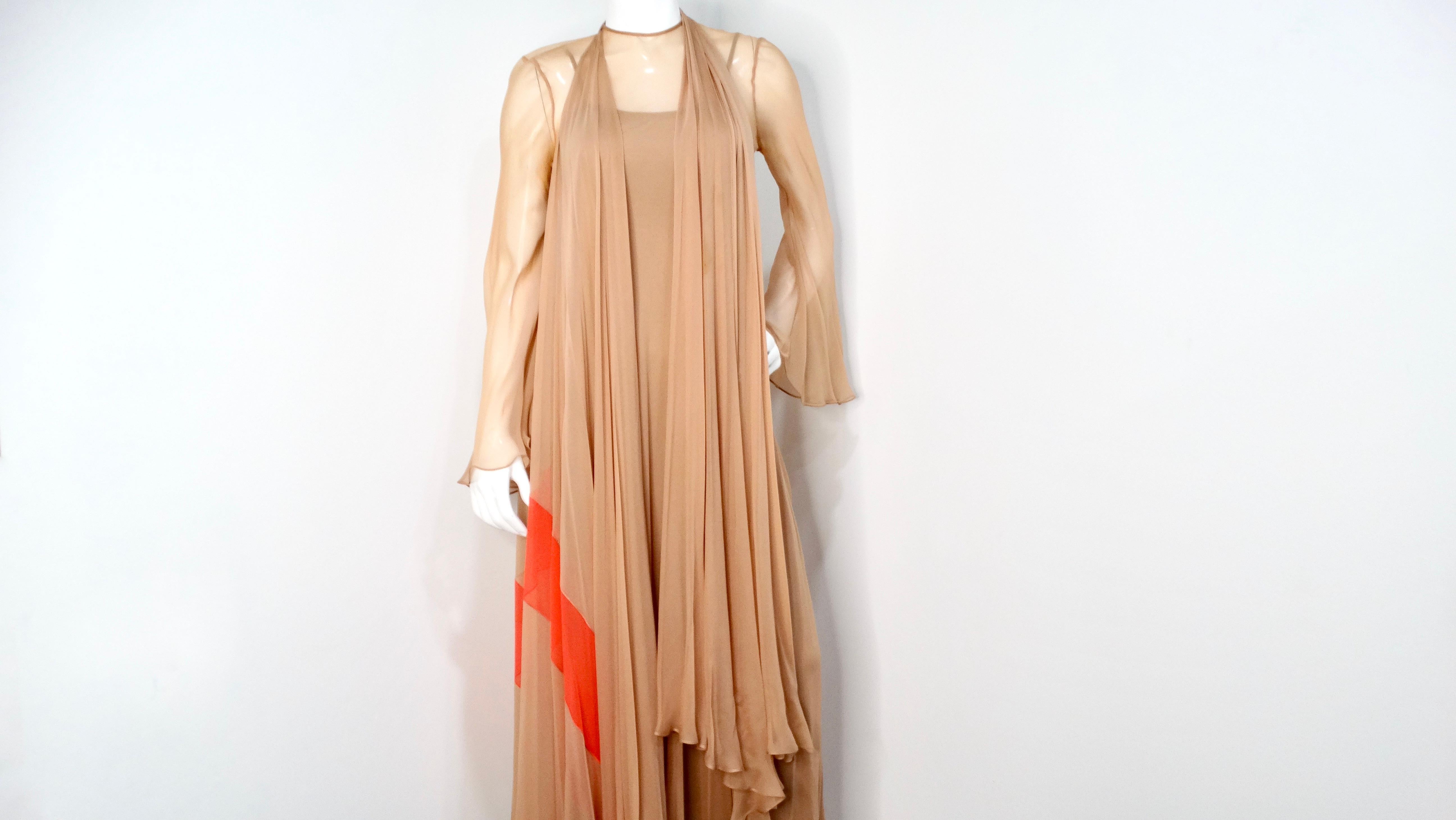 Brown Fiandaca Couture Vintage 1960s Sheer Tan Angel Wing Dress With Slip For Sale