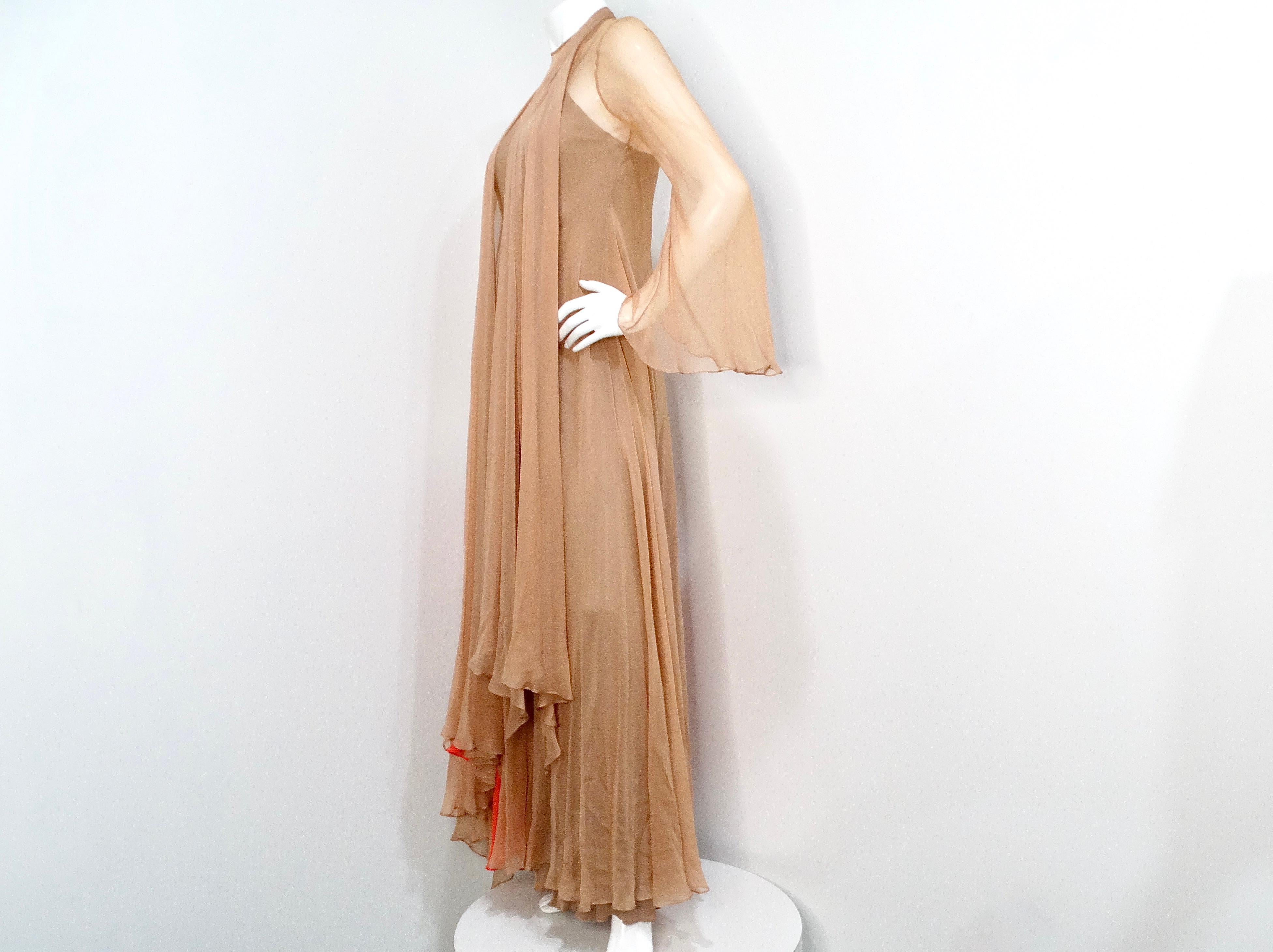 Women's Fiandaca Couture Vintage 1960s Sheer Tan Angel Wing Dress With Slip For Sale