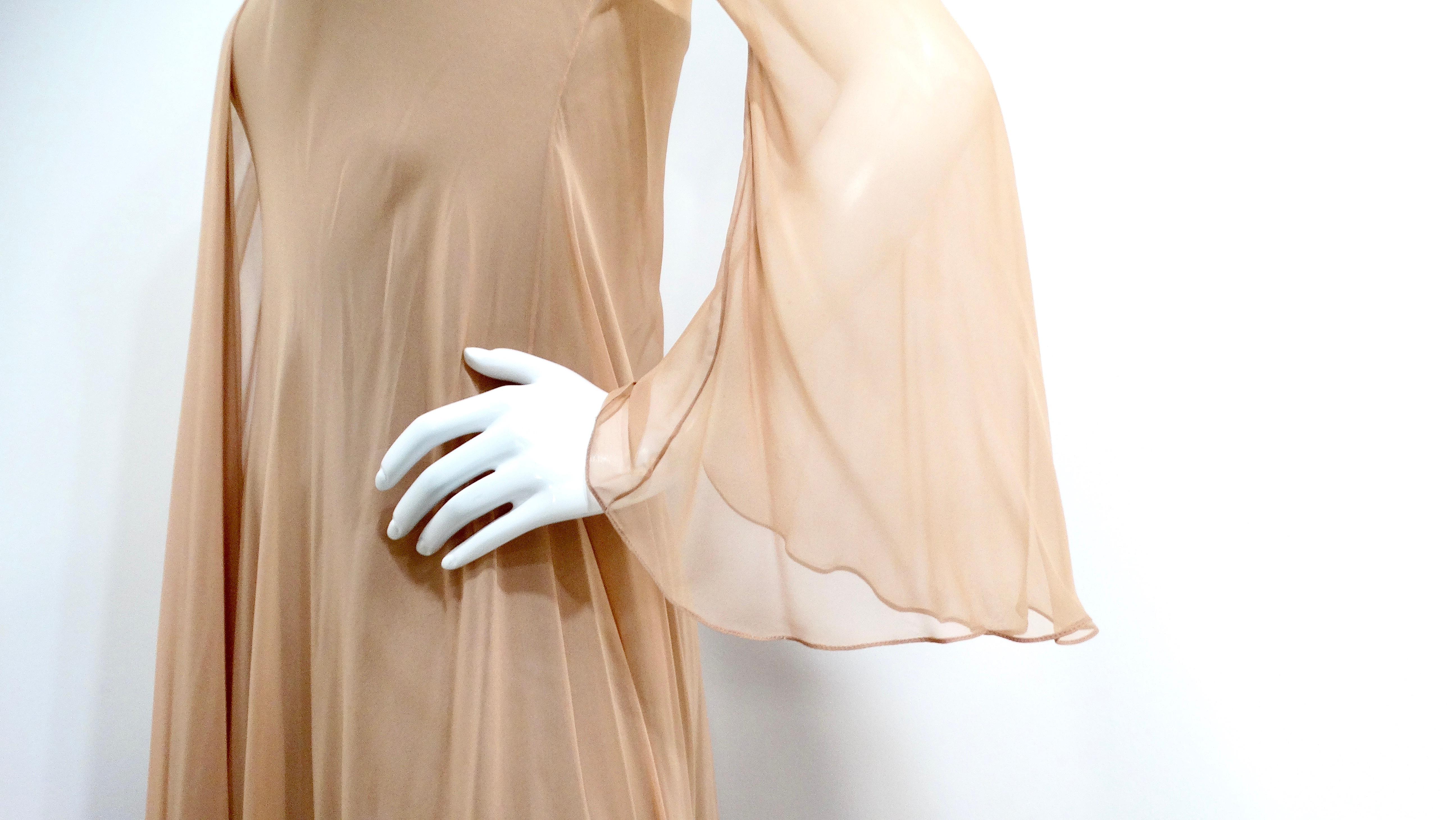 Fiandaca Couture Vintage 1960s Sheer Tan Angel Wing Dress With Slip For Sale 1
