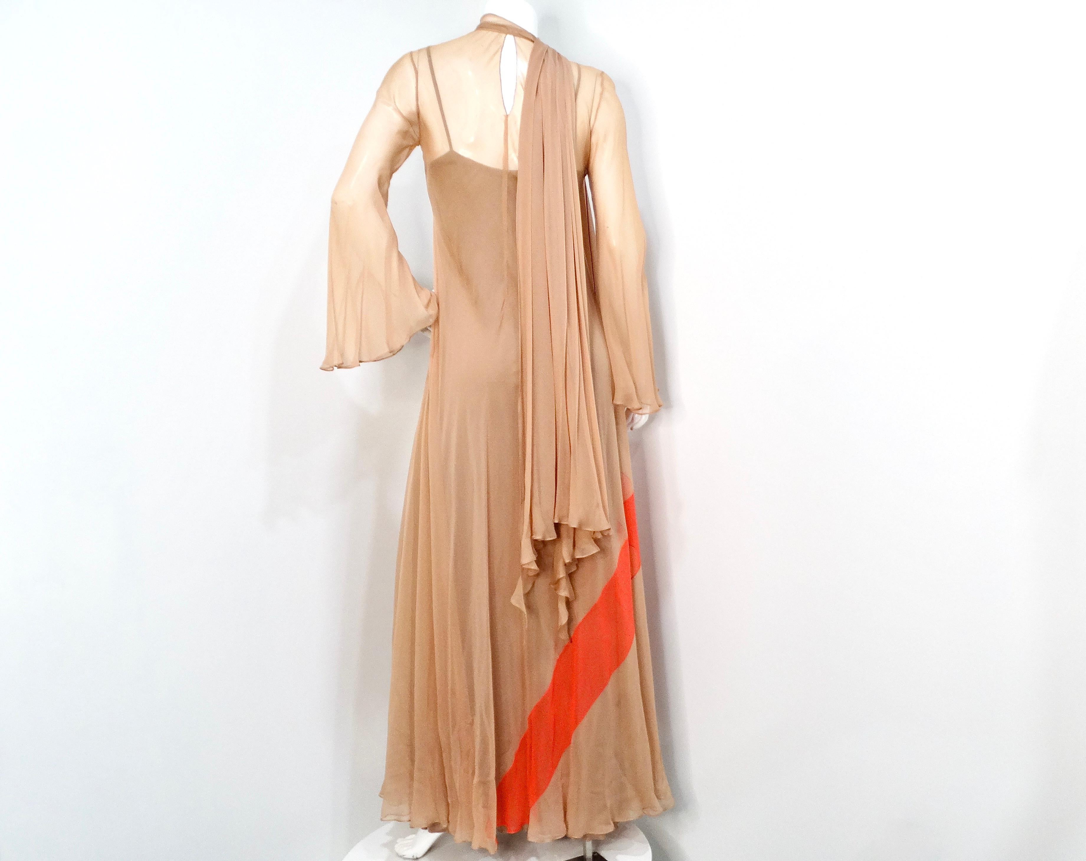 Fiandaca Couture Vintage 1960s Sheer Tan Angel Wing Dress With Slip For Sale 2