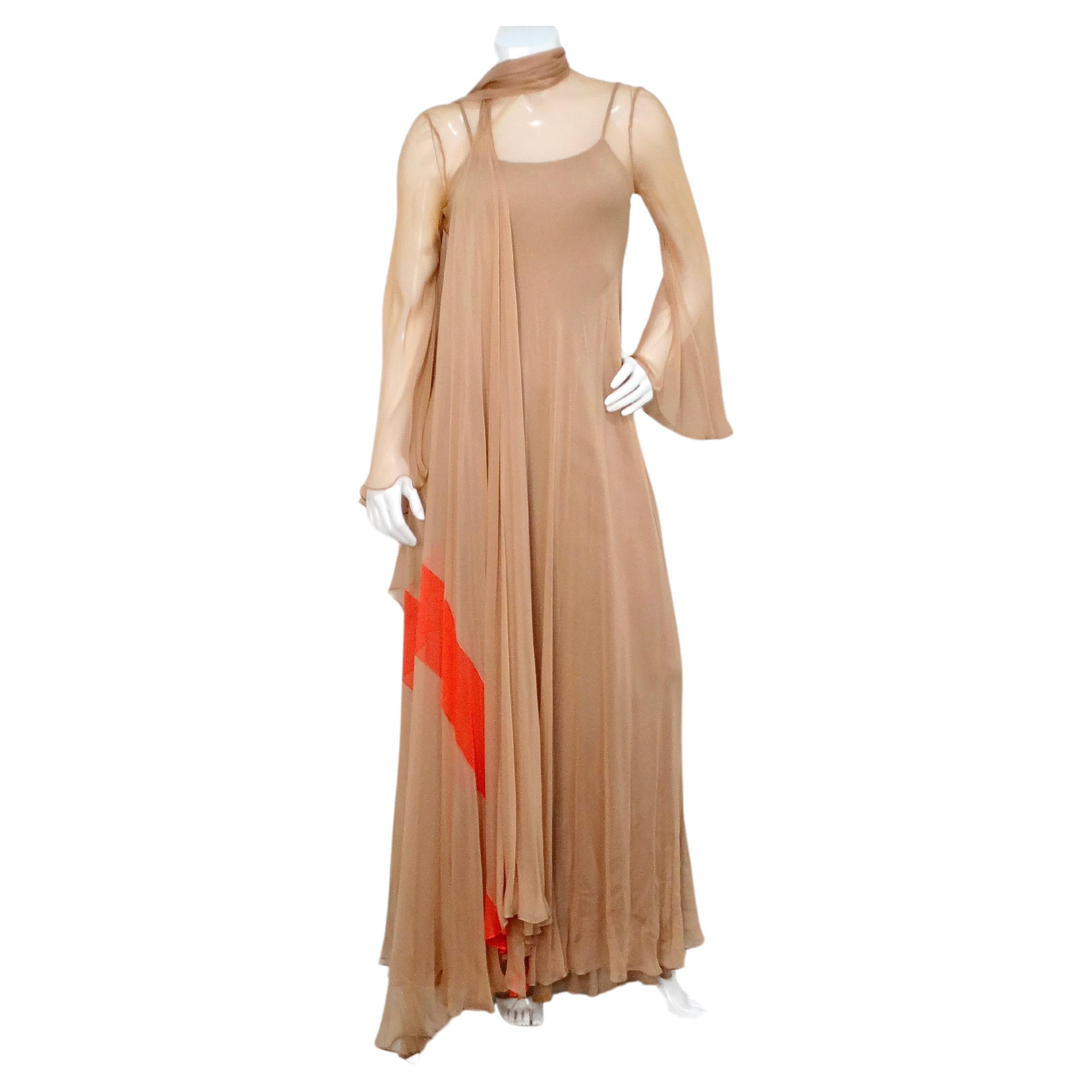 Fiandaca Couture Vintage 1960s Sheer Tan Angel Wing Dress With Slip For Sale