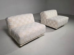 Fiandra lounge chairs in cream checkered fabric by Vico Magistretti for Cassina