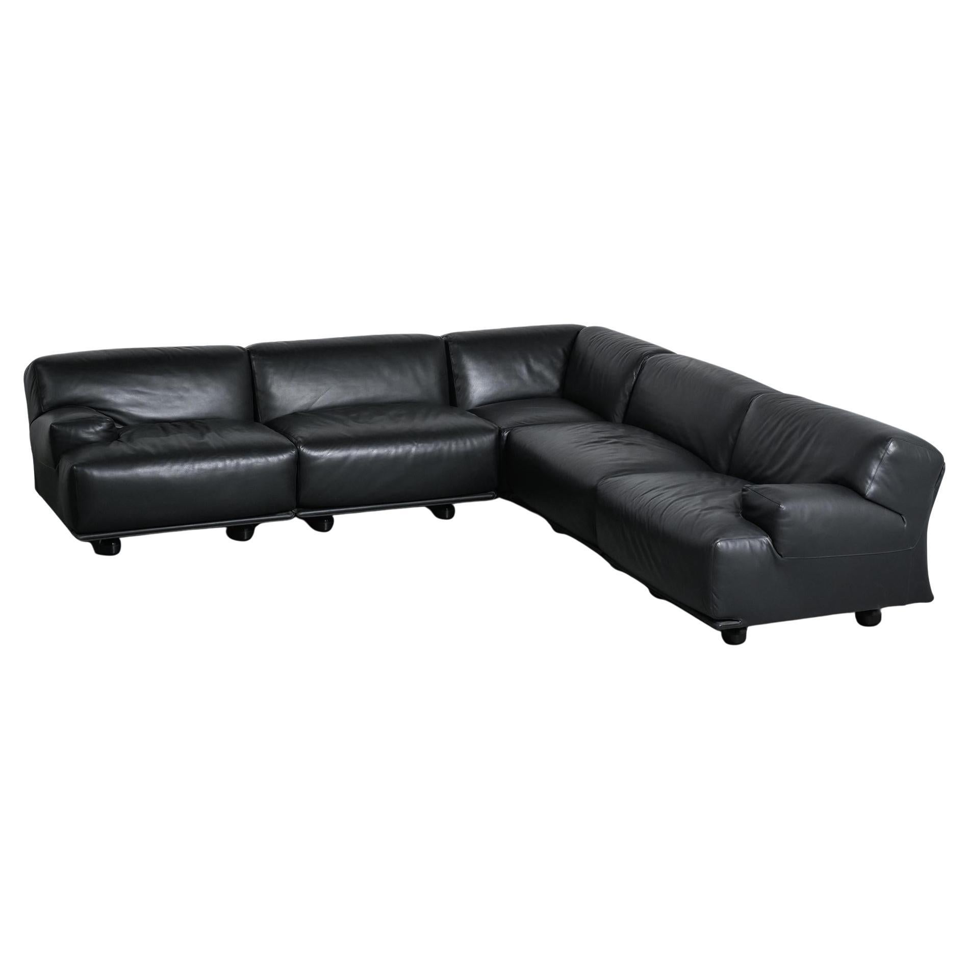 Fiandra modular black leather sofa, Vico Magistretti, Cassina, circa 1980