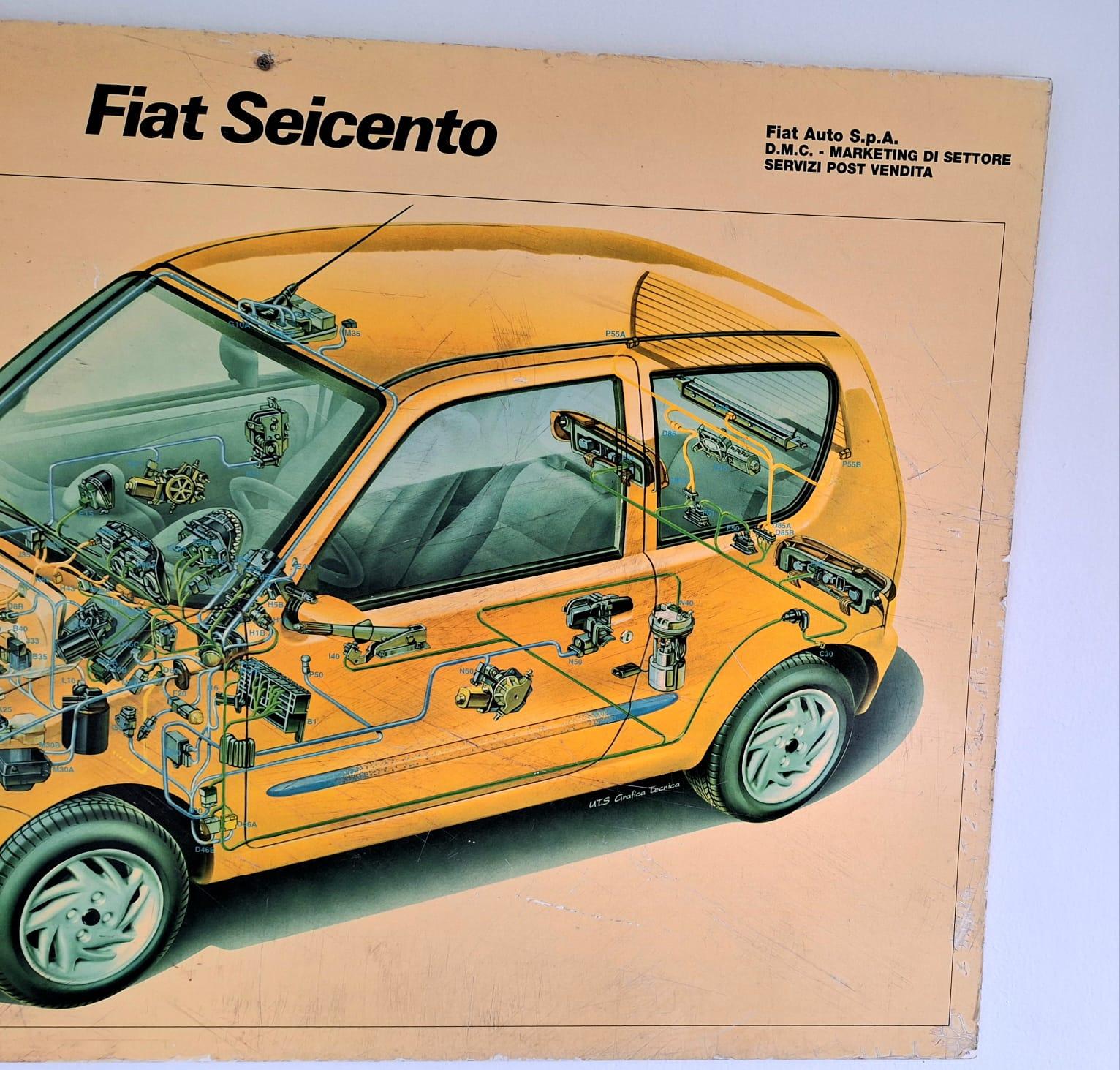 Italian 1980 s Fiat seicento [ six hundred ] industrial plate .