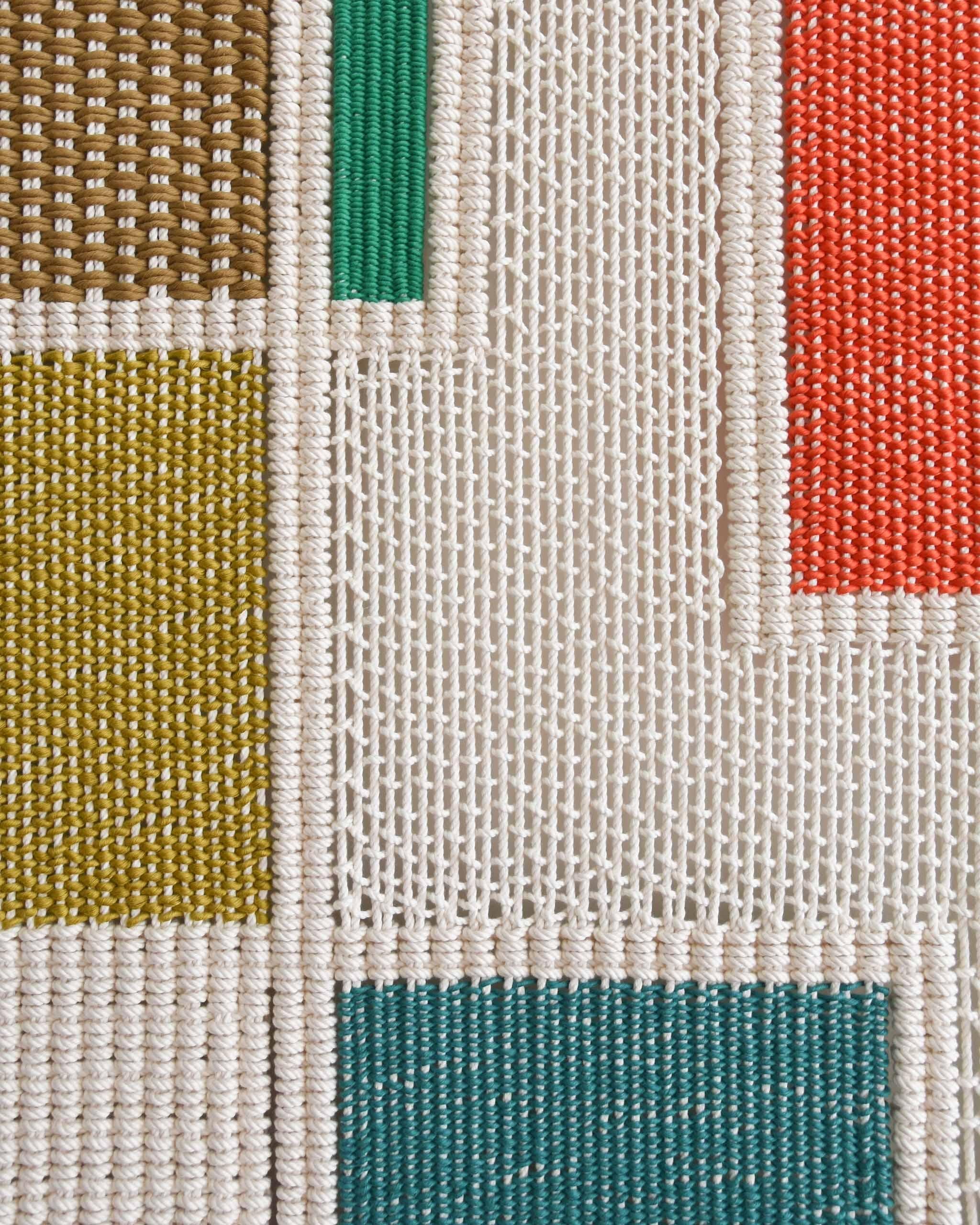 Faserkunst Wandteppich, Makramee, gewebter Wandbehang, CLAMOR COLORIS Tamar Samplonius im Angebot 1