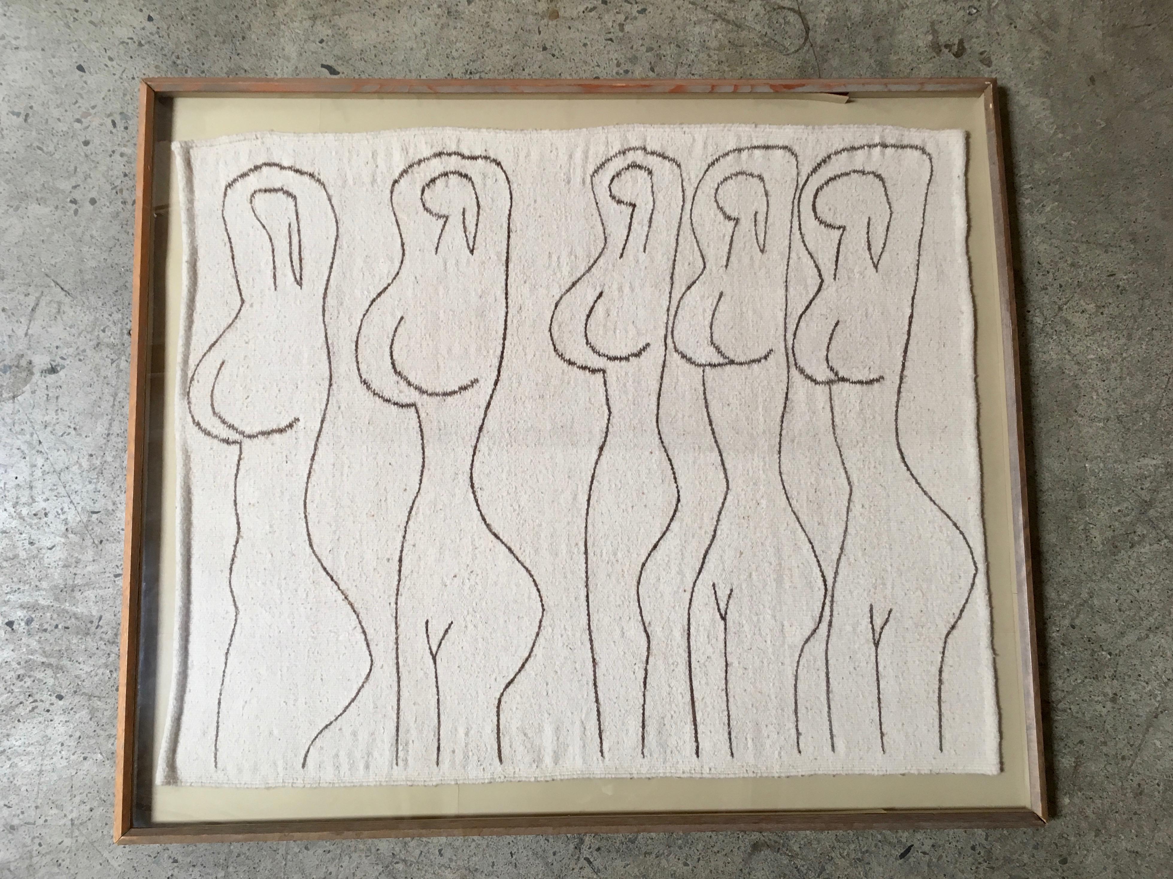 Mid-Century Modern Fiber Art Weaving, Nude Dancers