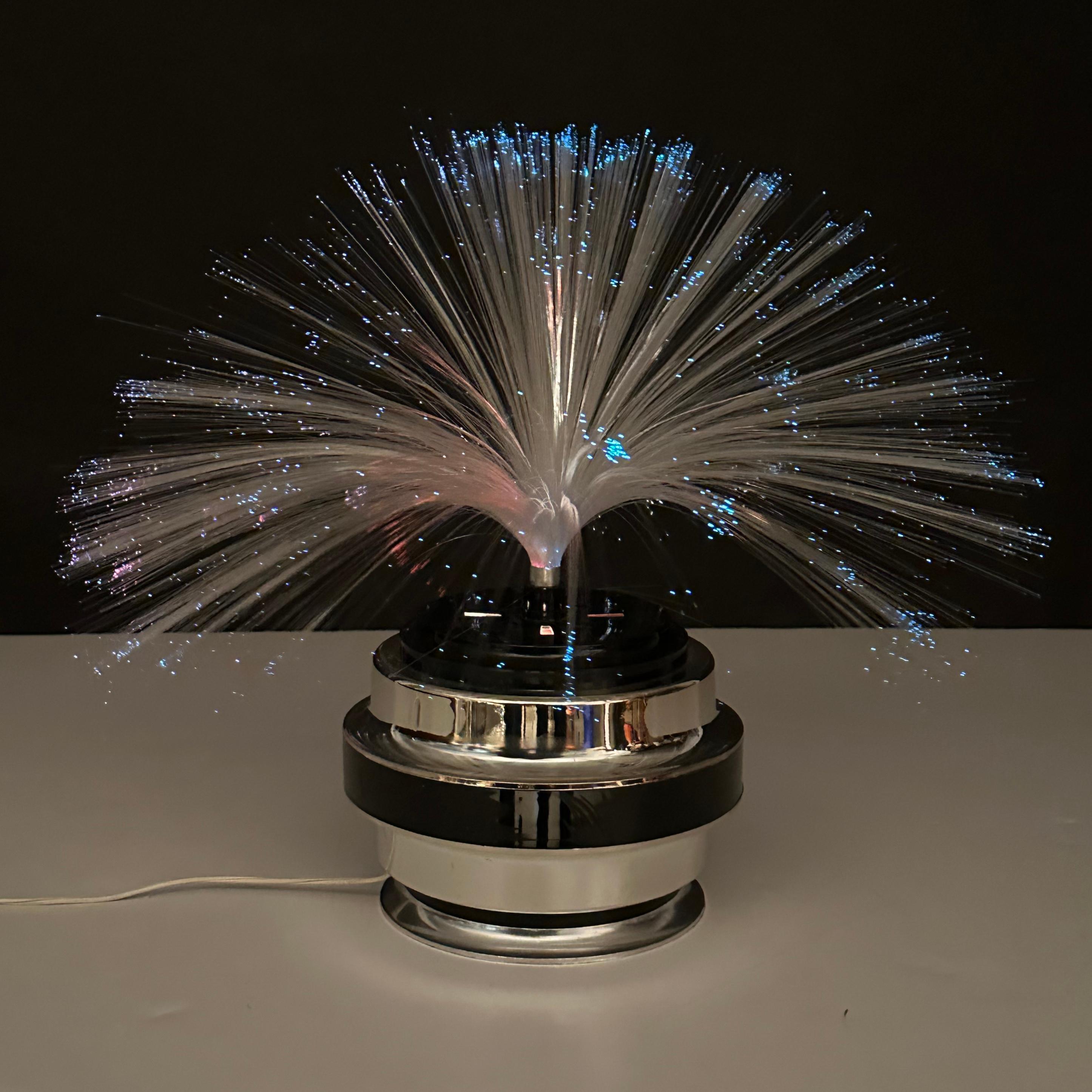 Fiber Optic and Chrome Round Table Lamp by Cima International, Italy 1970s For Sale 8