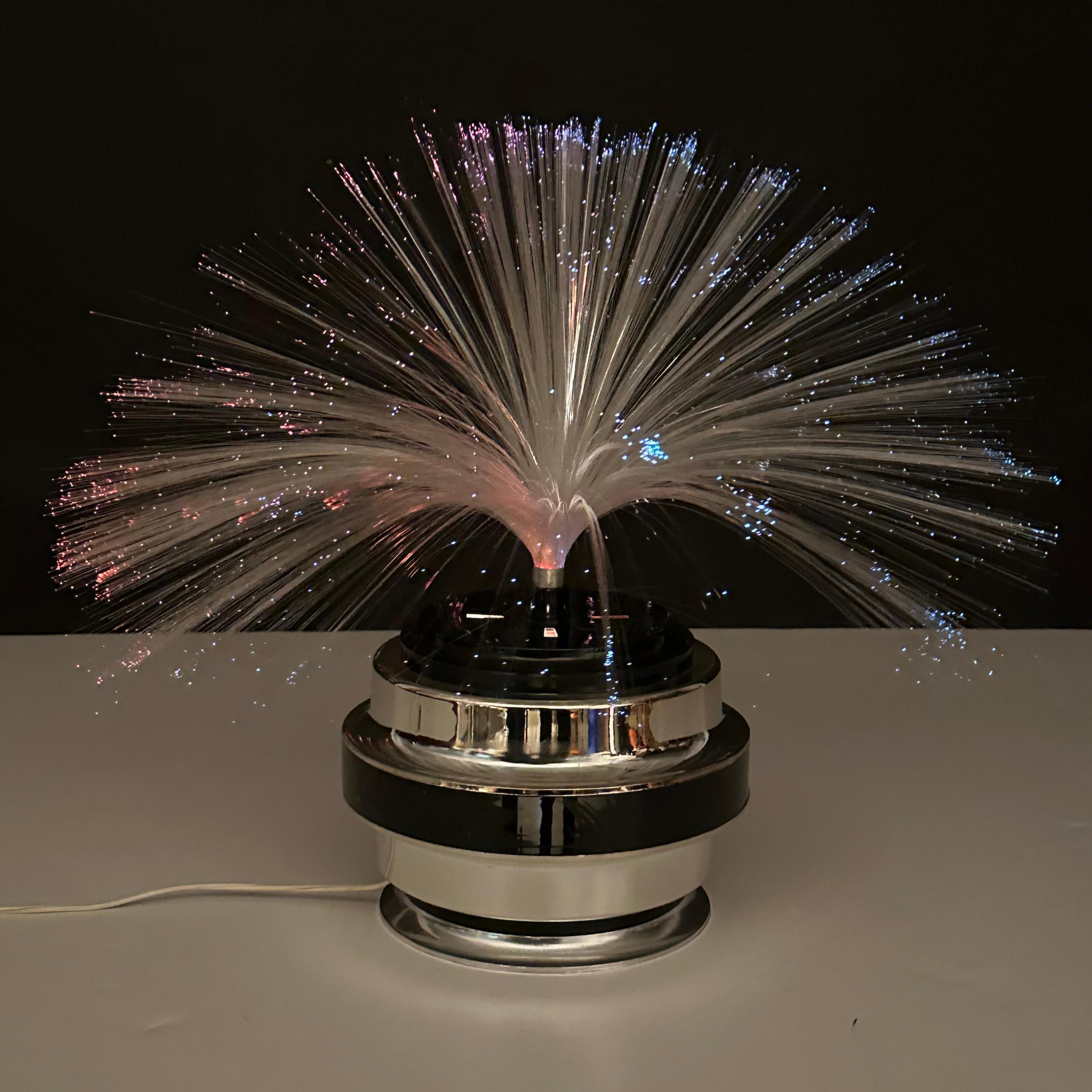 Fiber Optic and Chrome Round Table Lamp by Cima International, Italy 1970s For Sale 9