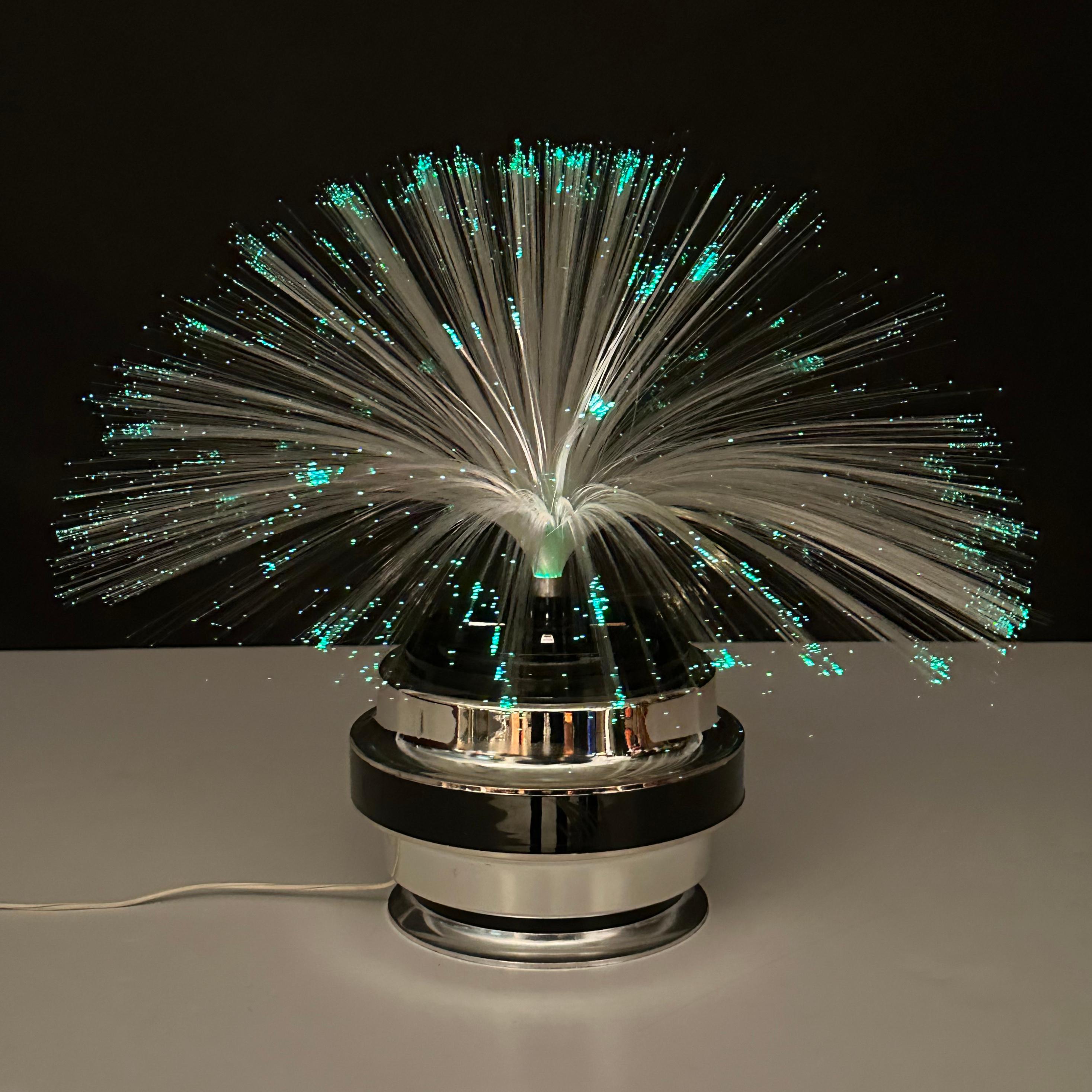 Fiber Optic and Chrome Round Table Lamp by Cima International, Italy 1970s For Sale 10