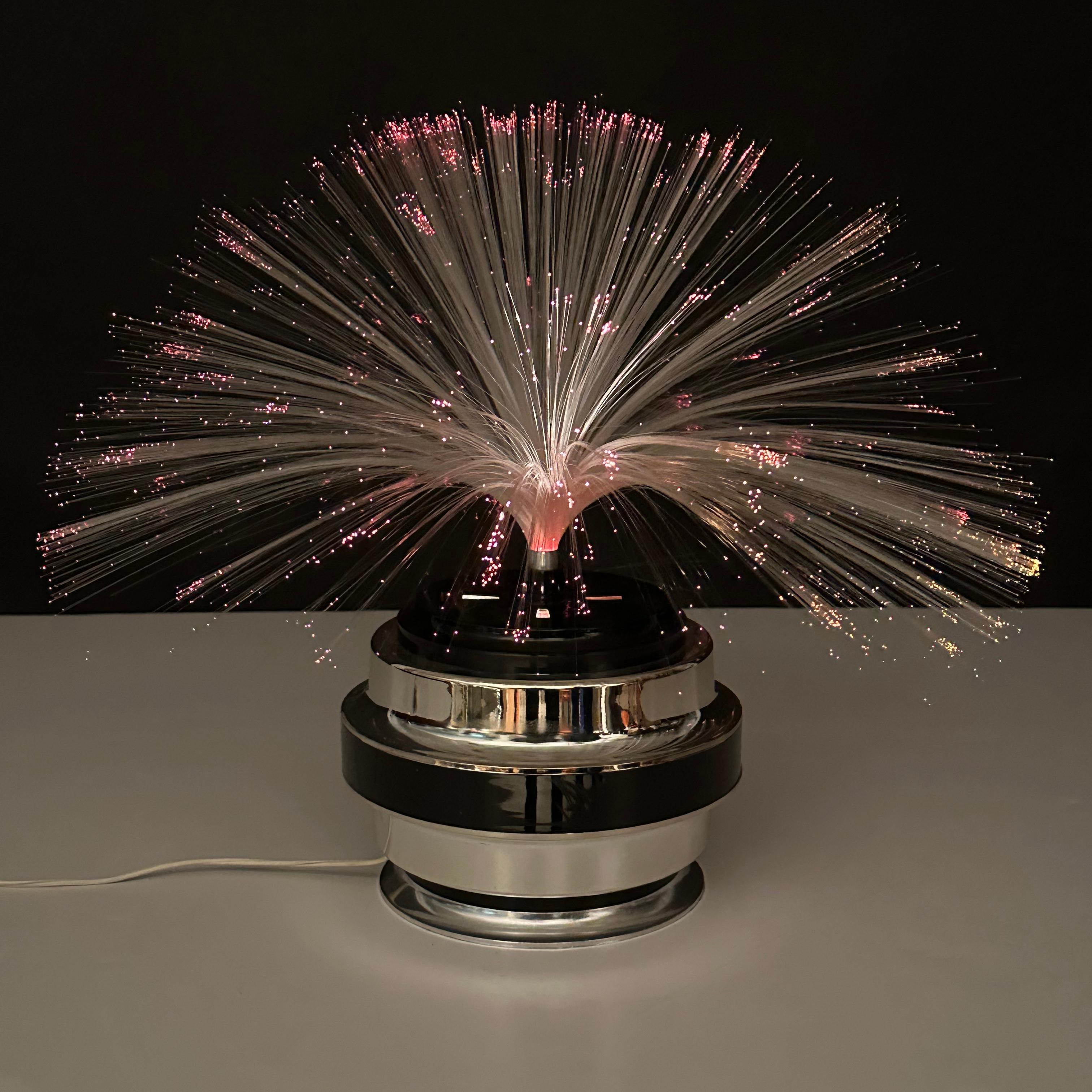 Fiber Optic and Chrome Round Table Lamp by Cima International, Italy 1970s For Sale 11