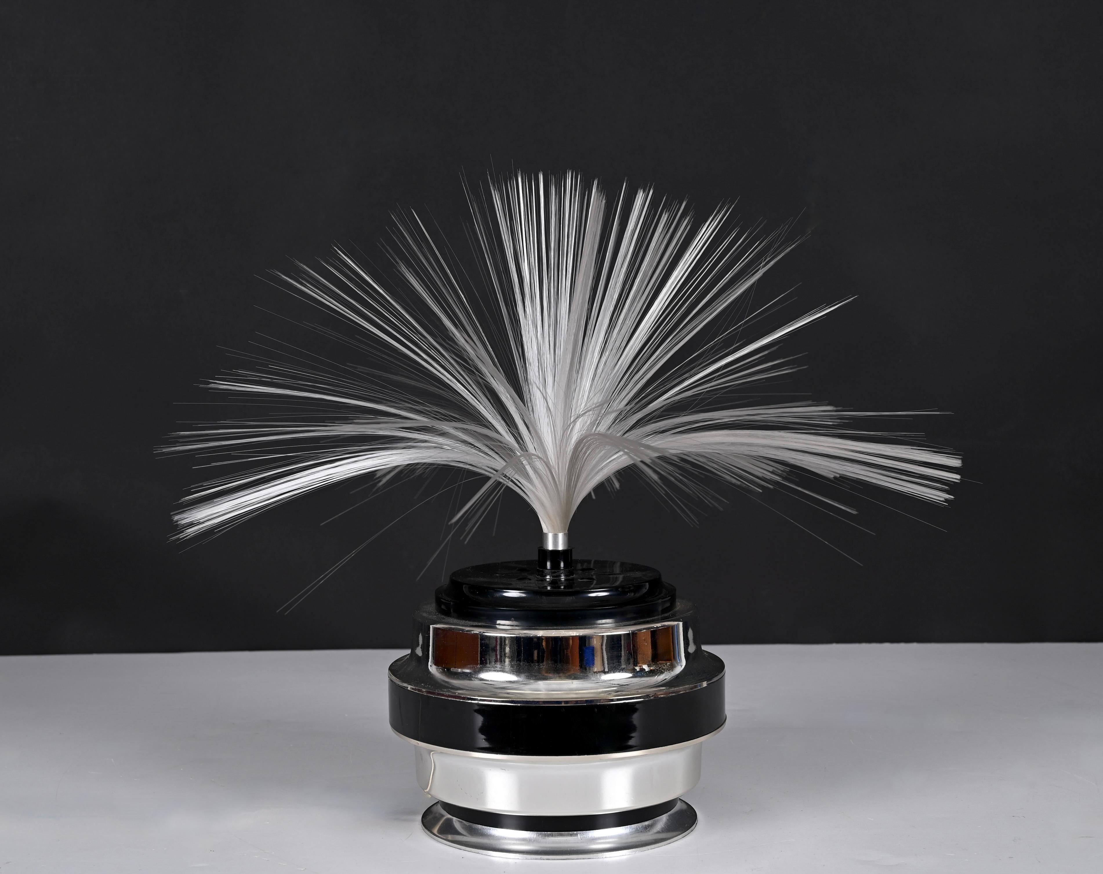Fiber Optic and Chrome Round Table Lamp by Cima International, Italy 1970s For Sale 2