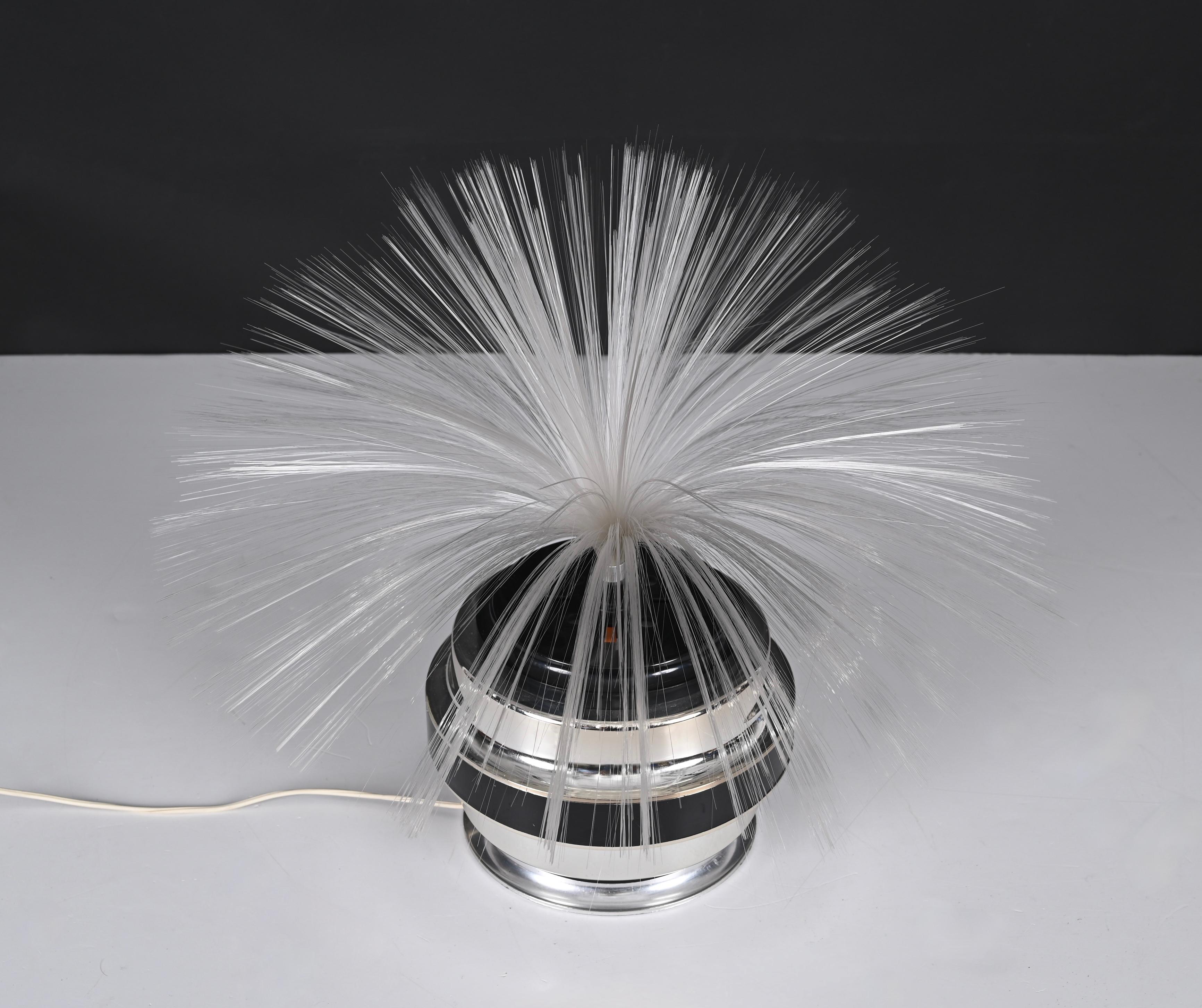 Fiber Optic and Chrome Round Table Lamp by Cima International, Italy 1970s For Sale 3