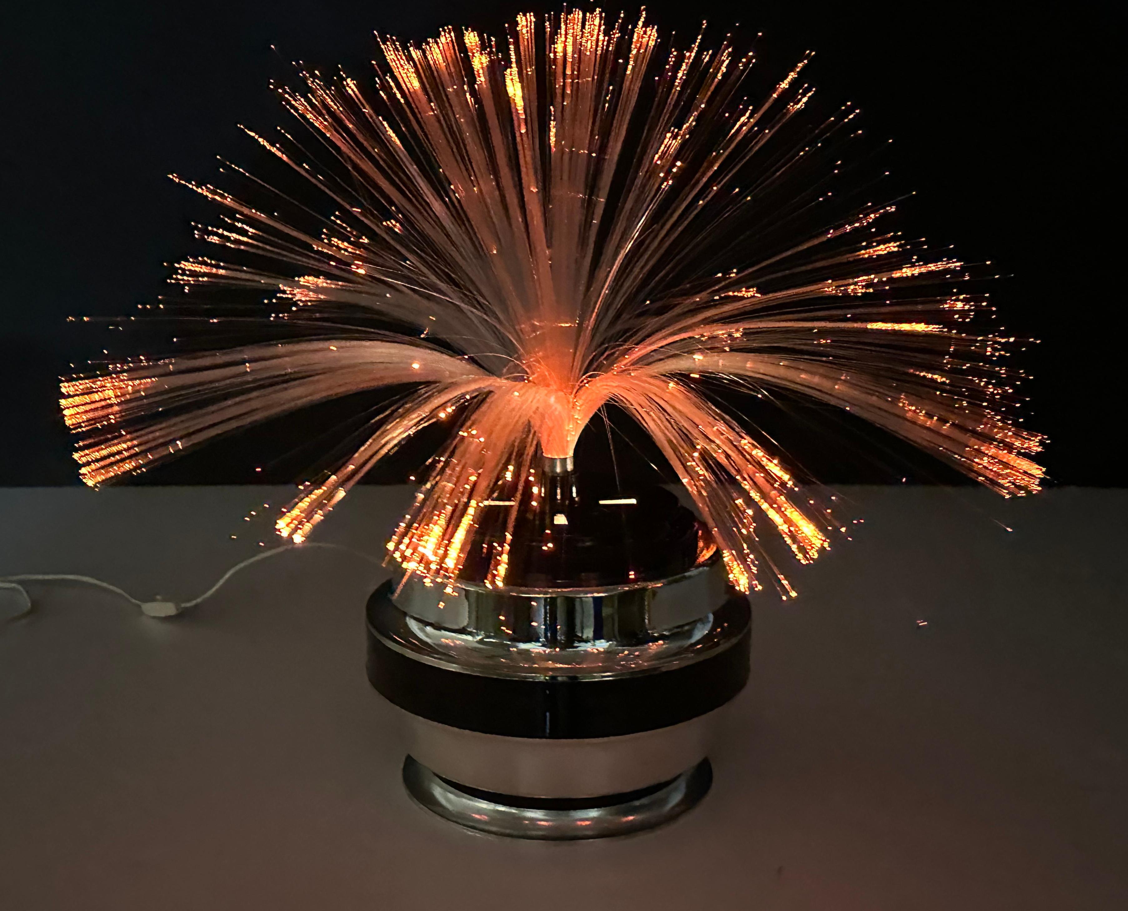 Fiber Optic and Chrome Round Table Lamp by Cima International, Italy 1970s For Sale 4