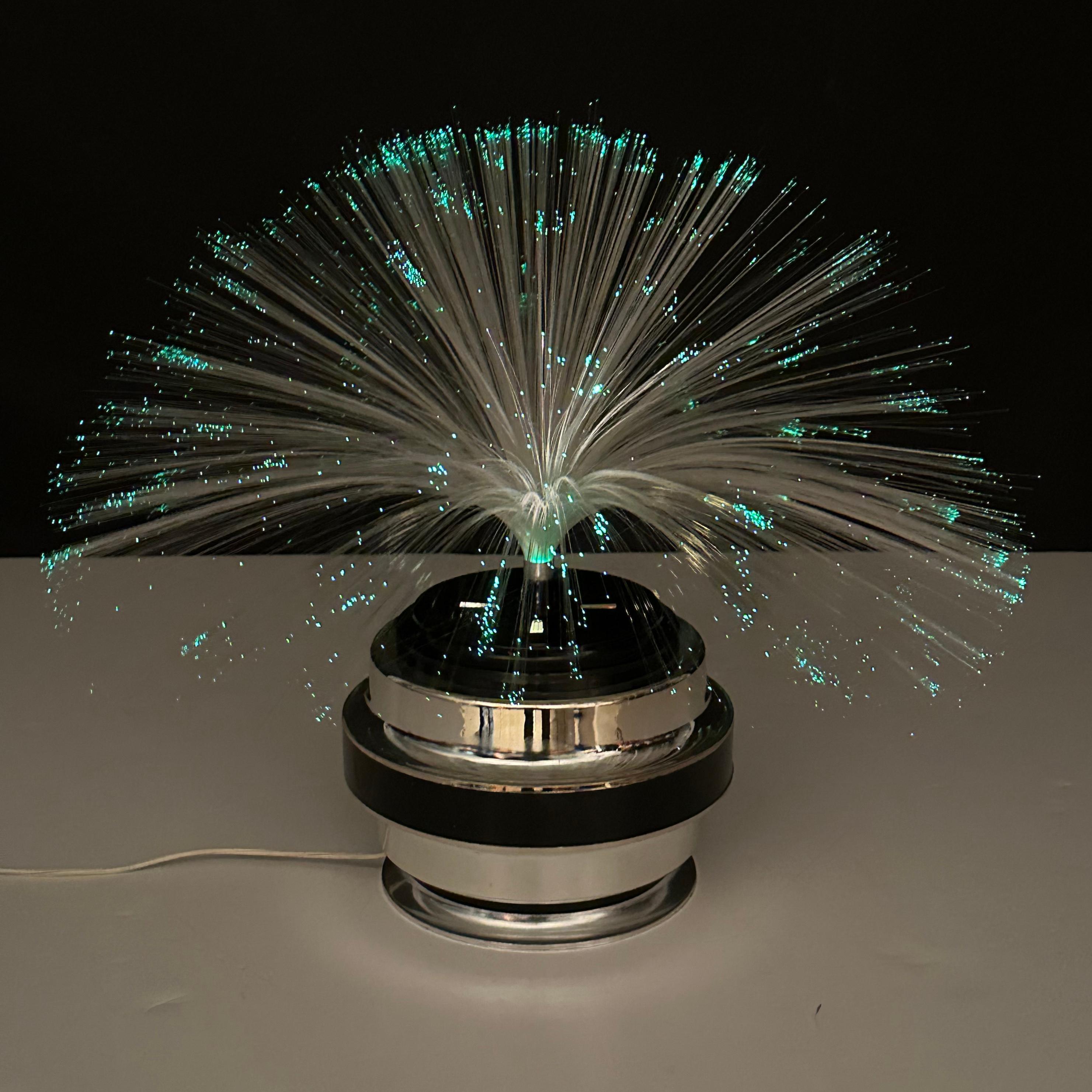 Fiber Optic and Chrome Round Table Lamp by Cima International, Italy 1970s For Sale 5