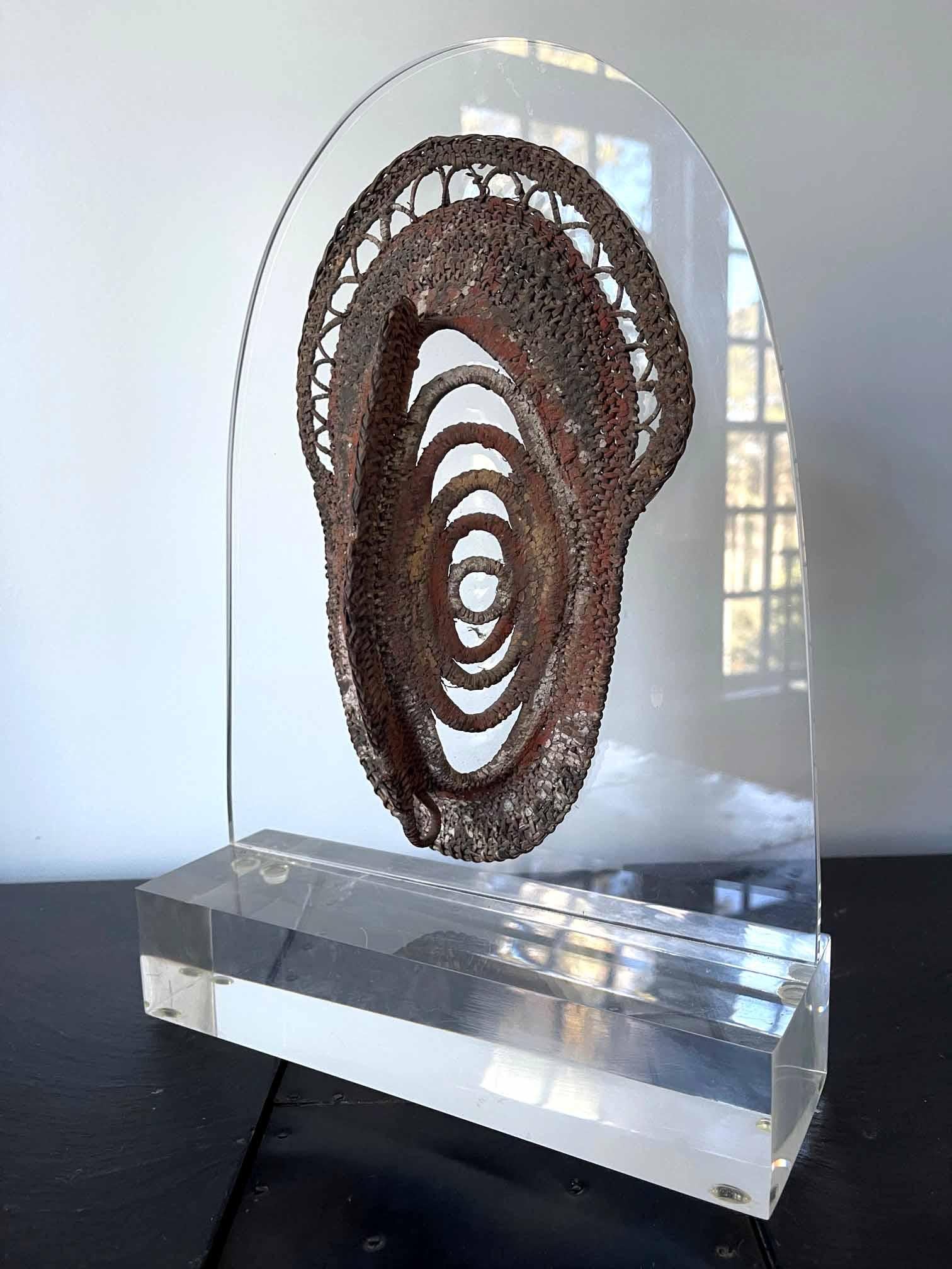 A well preserved Yam Ancestor mask professionally presented on a museum quality acrylic display stand. The mask was a classic tribal art piece from Abelam people who live in Maprik area of the Mid Sepik River region in Papua New Guinea. Yam is the