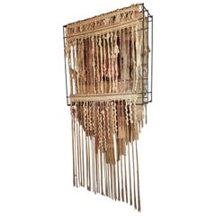 Vintage Jon B. Wahling Fiber Wall Art Suspended from a Welded Steel Armature, 1970s