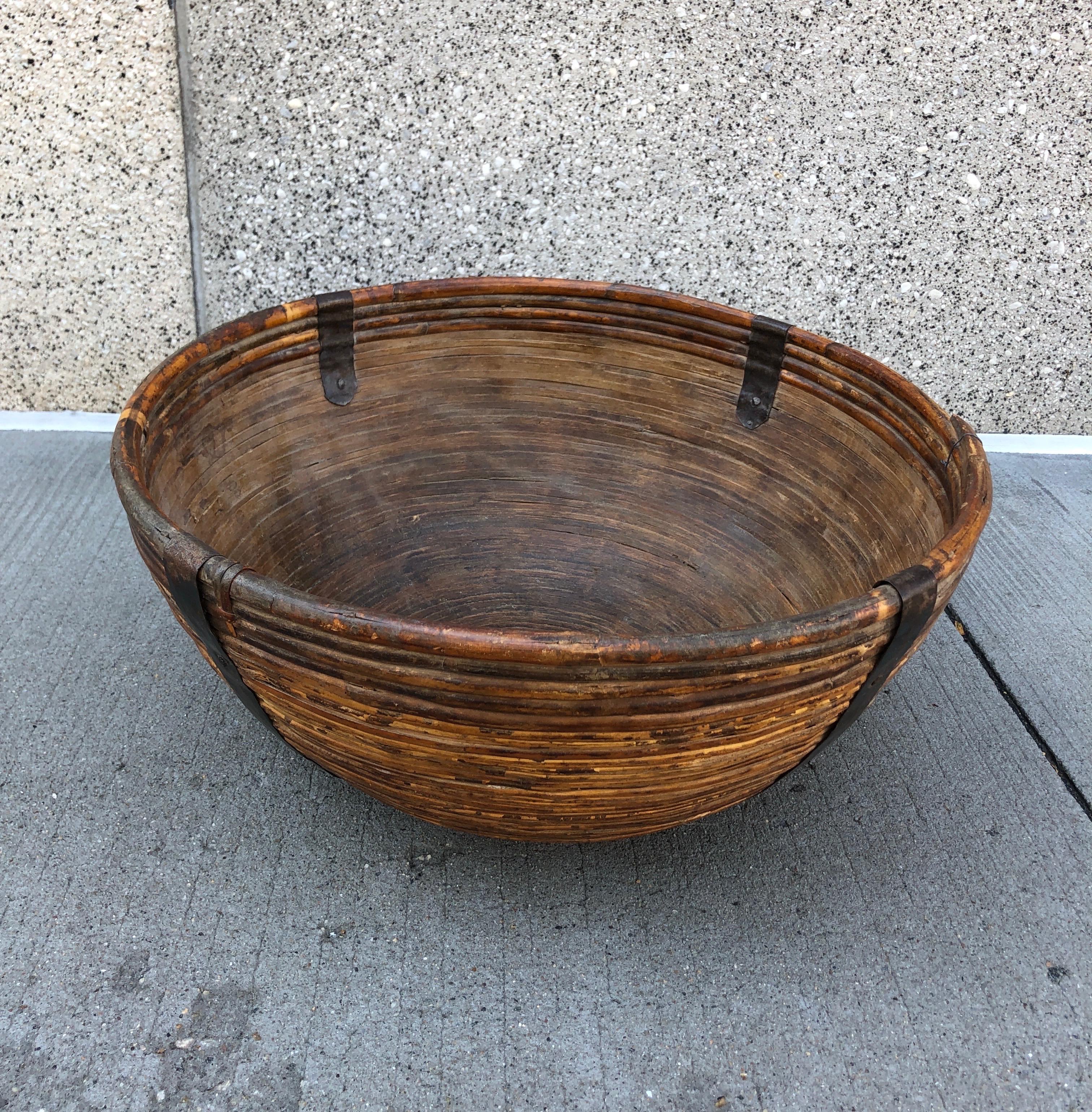 Indonesian Fiber/Wood Bowl with Metal Supports