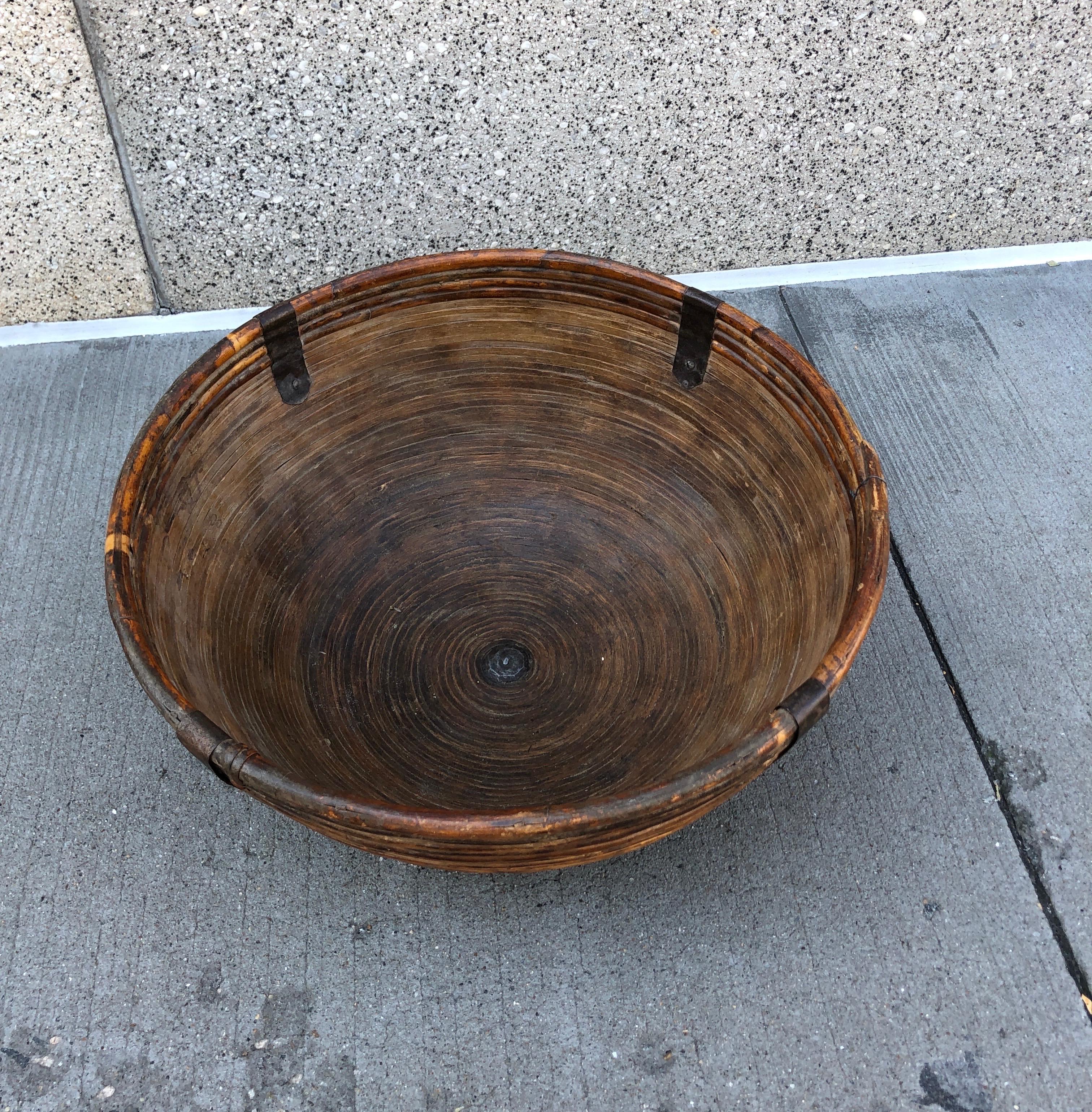 Fiber/Wood Bowl with Metal Supports In Good Condition In New York, NY