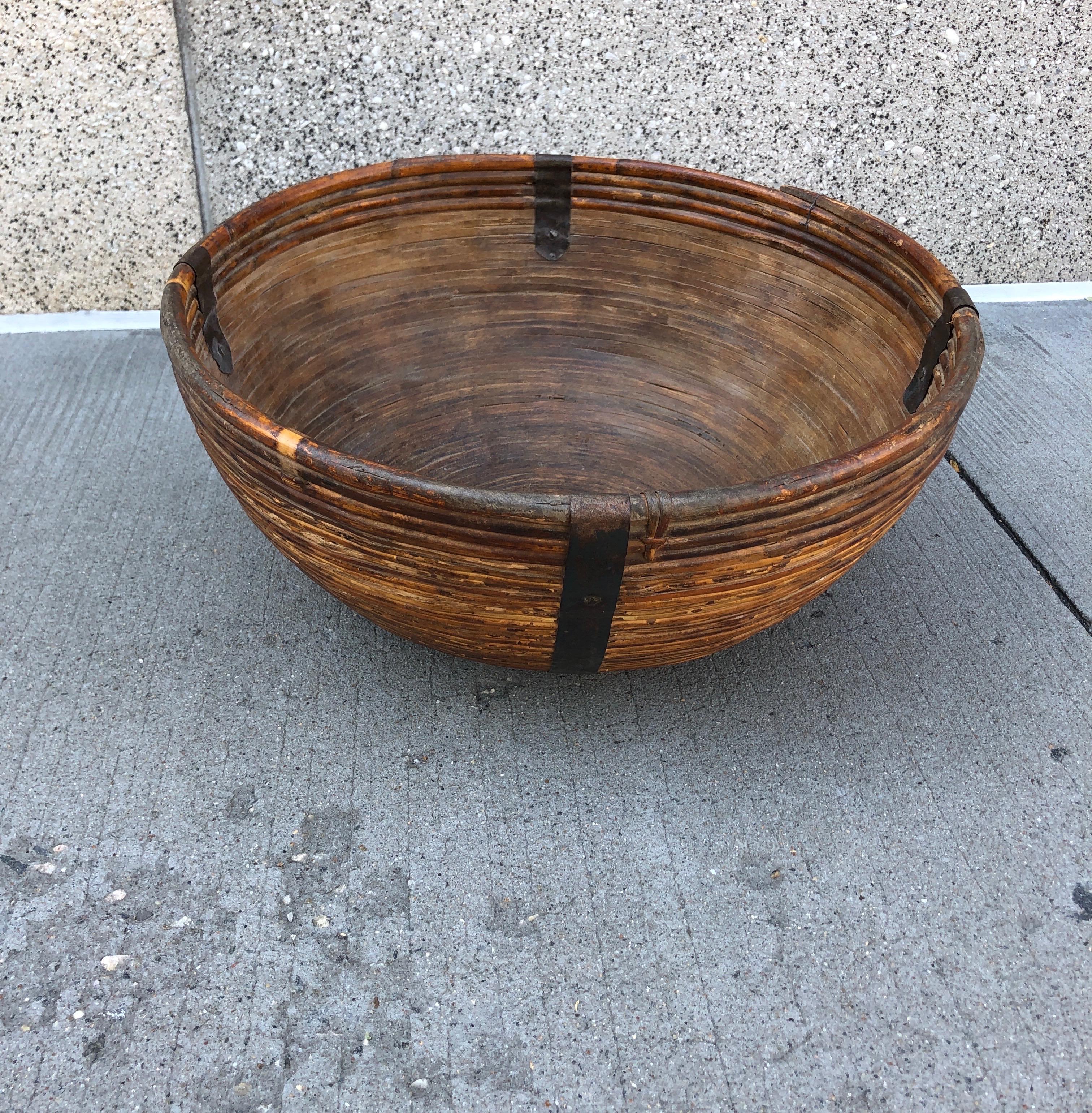 20th Century Fiber/Wood Bowl with Metal Supports