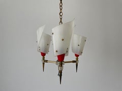 Plexiglass and Brass 3-arm Pendant Lamp by Pierre Guariche, 1950s, France