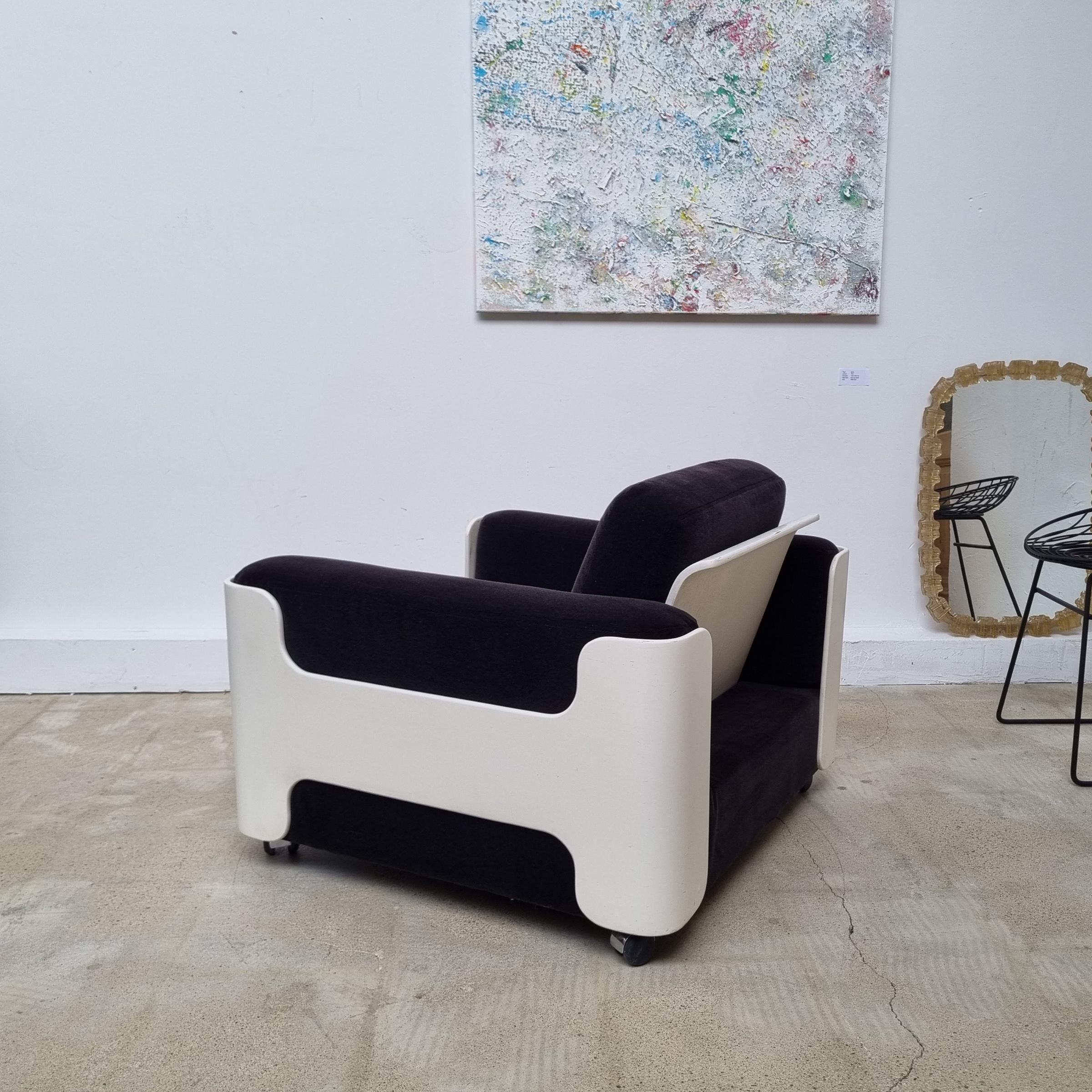 Space Age Fiberglass Black Velvet Lounge Chair, Italy, 1970s For Sale