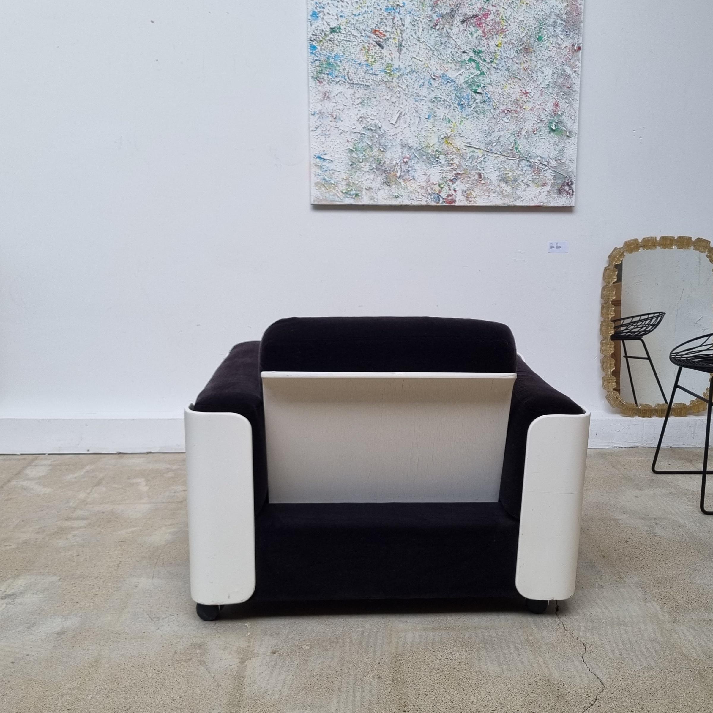 Italian Fiberglass Black Velvet Lounge Chair, Italy, 1970s For Sale
