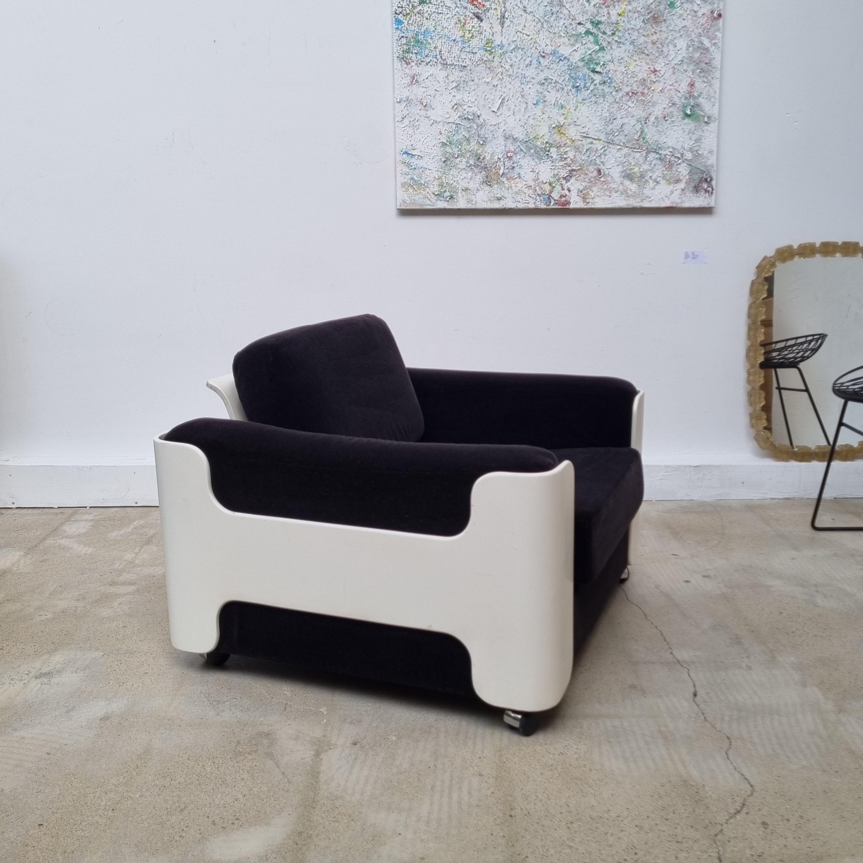 Fiberglass Black Velvet Lounge Chair, Italy, 1970s For Sale 1