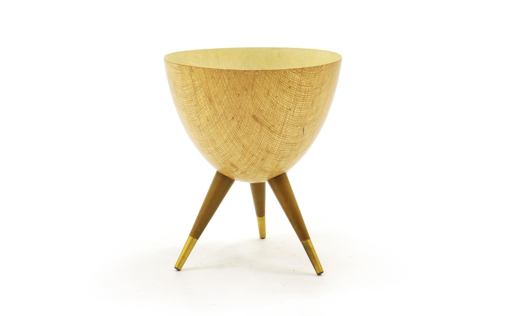 Fibergl Bullet Planter Teak Tripod Base With Br Feet Original 1960s