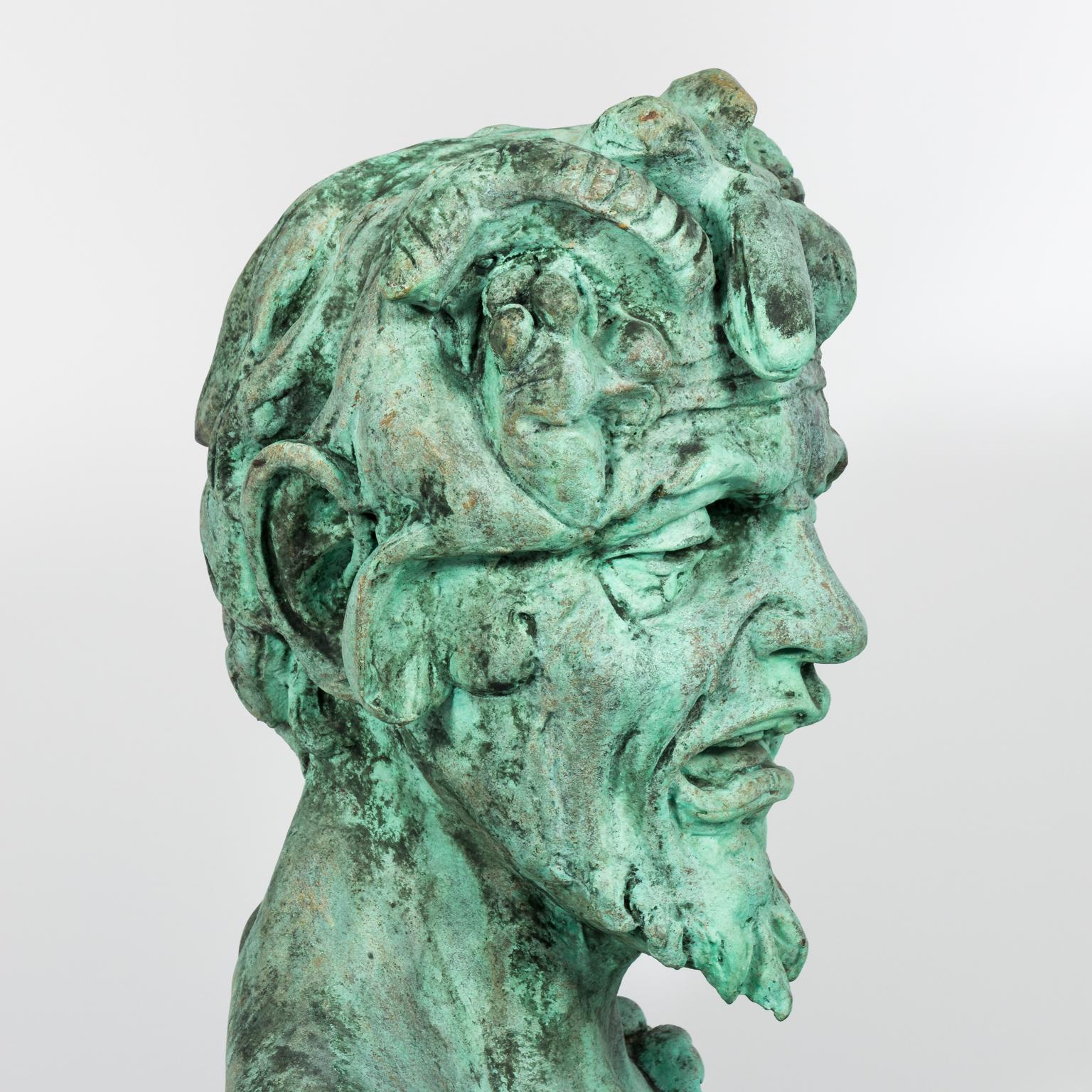 Large bust of Greek God Pan in a patinated bronze color. Purchased from an estate in Southampton, NY.
 