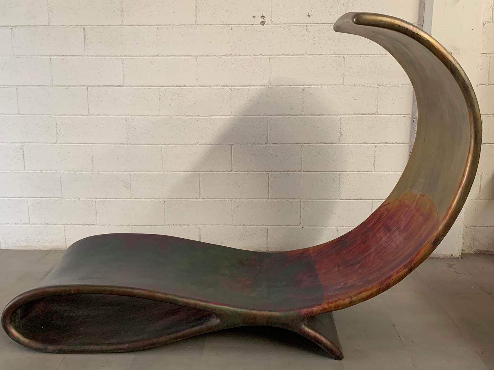 Fiberglass & Copper Chaise Lounge by Ravi Sing for Marco Polo Italia, 1990s For Sale 3