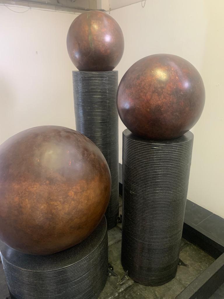 Fiberglass Fountain with Rotating Copper Balls by Ravi Shing, 1990 For Sale 5