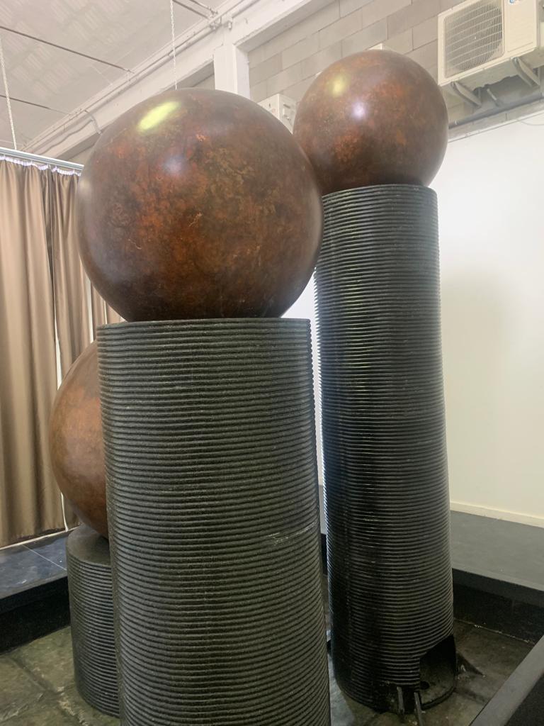 Fiberglass Fountain with Rotating Copper Balls by Ravi Shing, 1990 For Sale 6