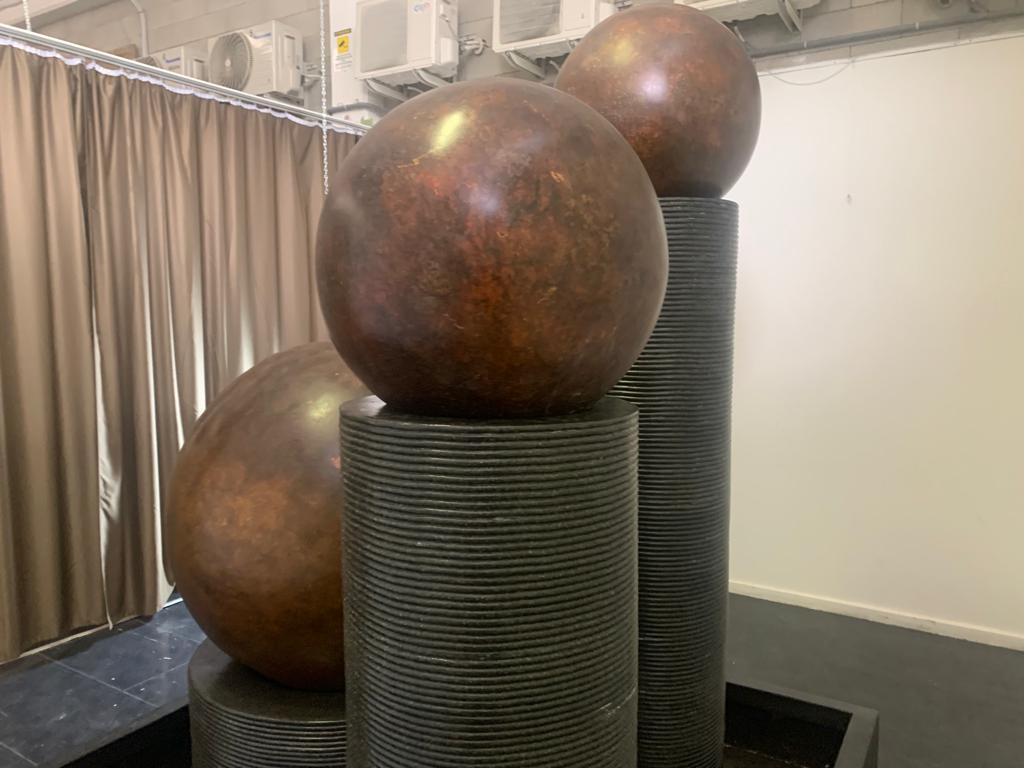 Fiberglass Fountain with Rotating Copper Balls by Ravi Shing, 1990 For Sale 7