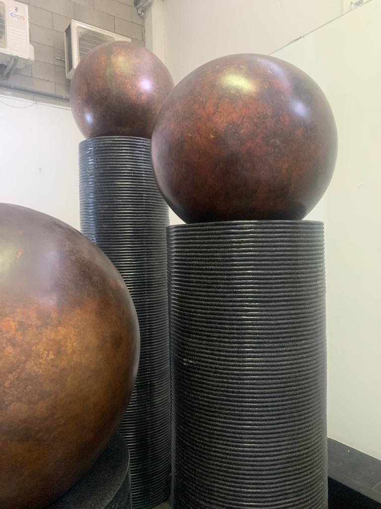 Fiberglass Fountain with Rotating Copper Balls by Ravi Shing, 1990 For Sale 9