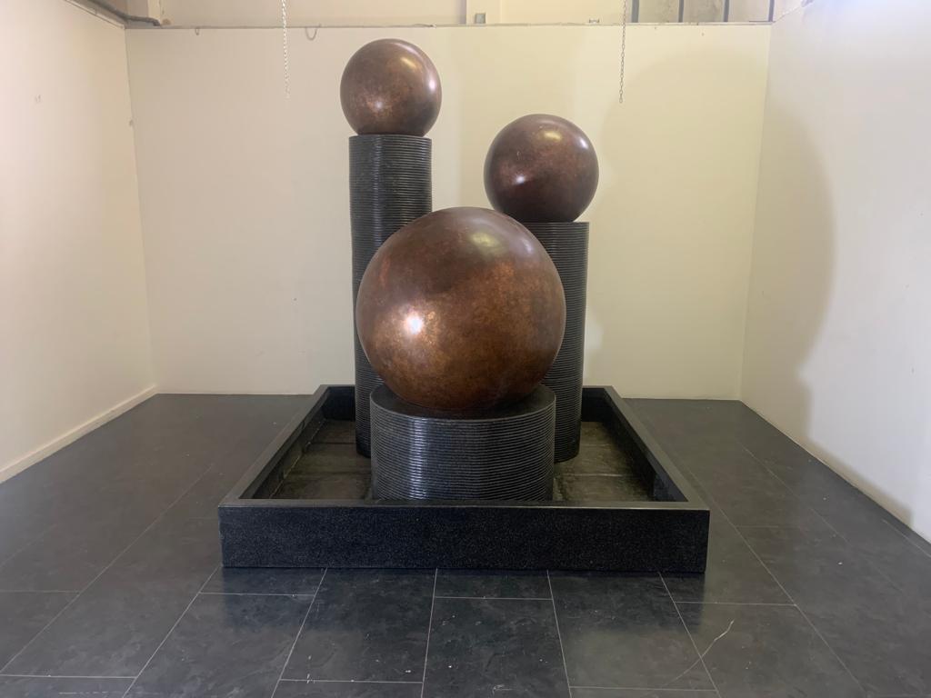 Fiberglass Fountain with Rotating Copper Balls by Ravi Shing, 1990 For Sale 10