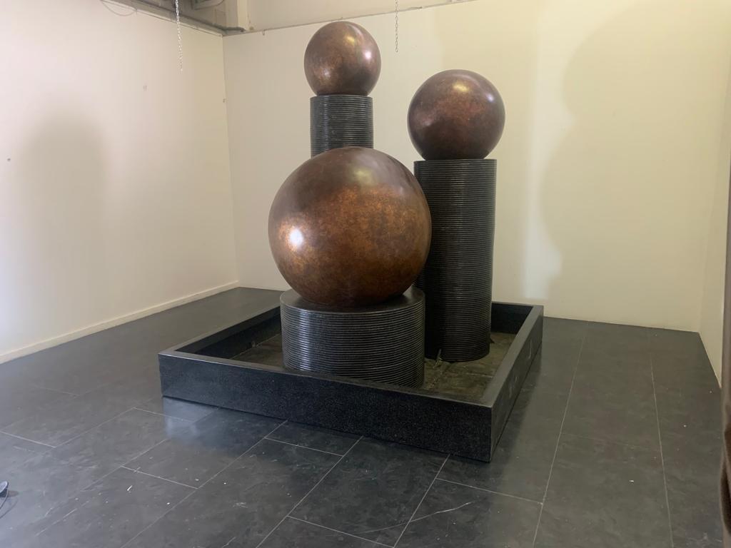 Fiberglass Fountain with Rotating Copper Balls by Ravi Shing, 1990 For Sale 11