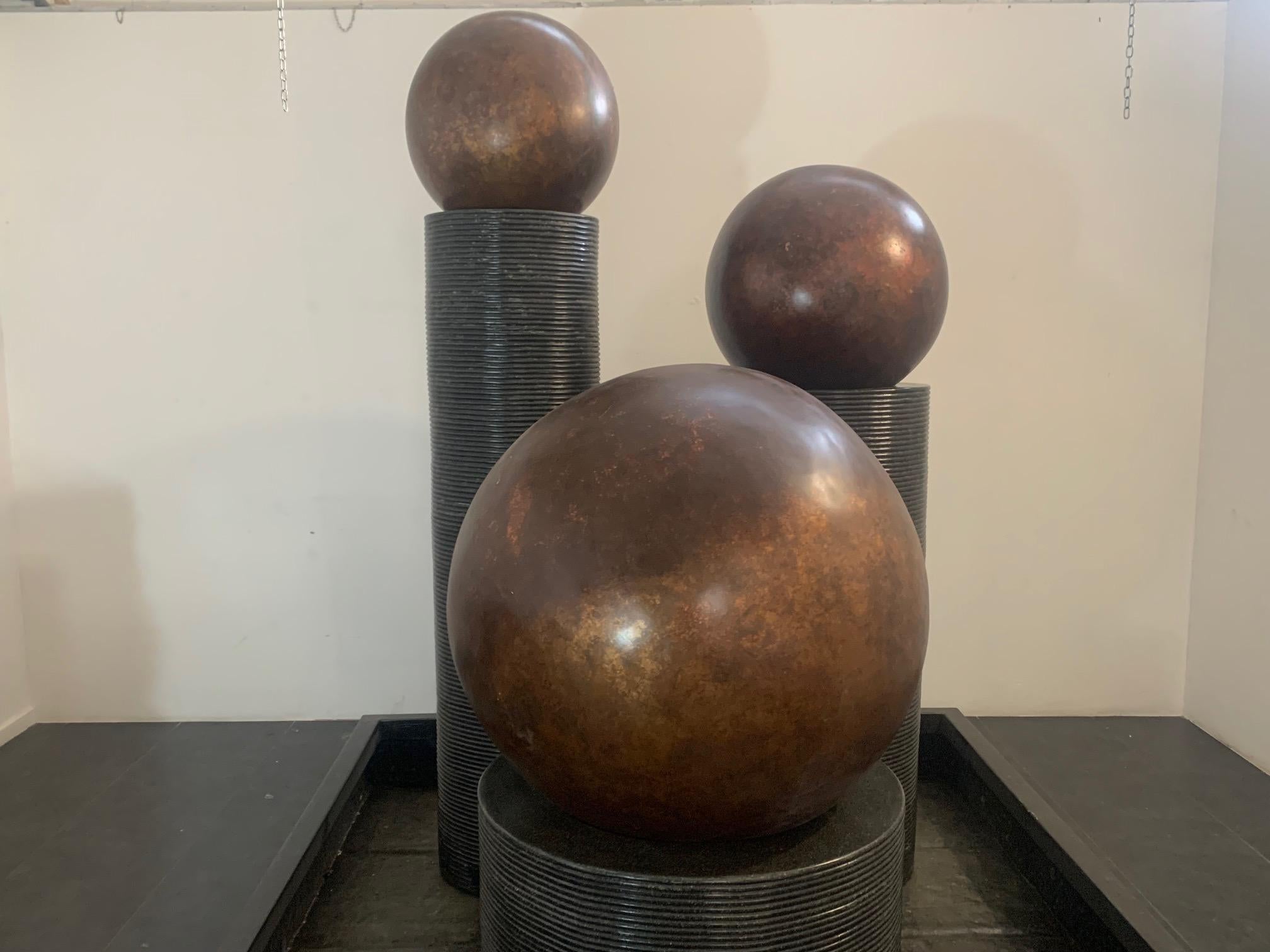 Fiberglass Fountain with Rotating Copper Balls by Ravi Shing, 1990 For Sale 12